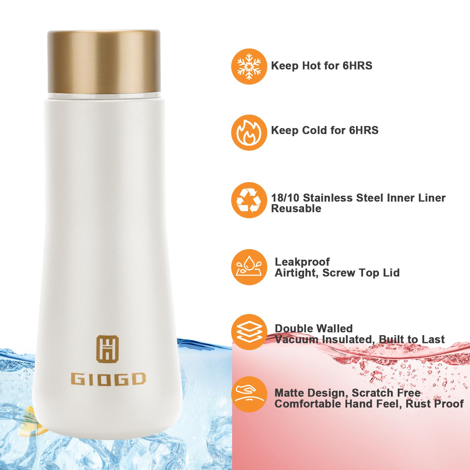Small Water Bottle Steel 180ml/6.1oz Flask for Hot Drink Metal Water Bottle Insulated Stainless Steel Water Bottles Flask(White) - Image 3