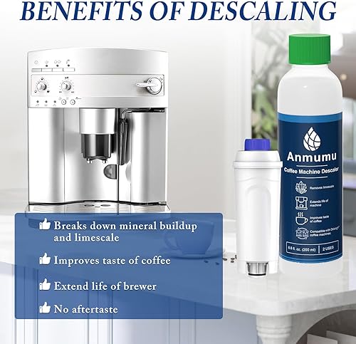 Miniatura 6 de Anmumu Delonghi* Kit de descalcificación compatible con 1 paquete de repuesto de filtro de café, incluye solución de descalcificación (6.8 fl oz) y