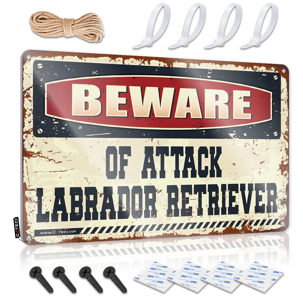 Funny Office Signs Beware Of Attack Labrador Retriever Tin Sign Funny Signs Billiard Vintage Metal Signs Funny(20X30CM)