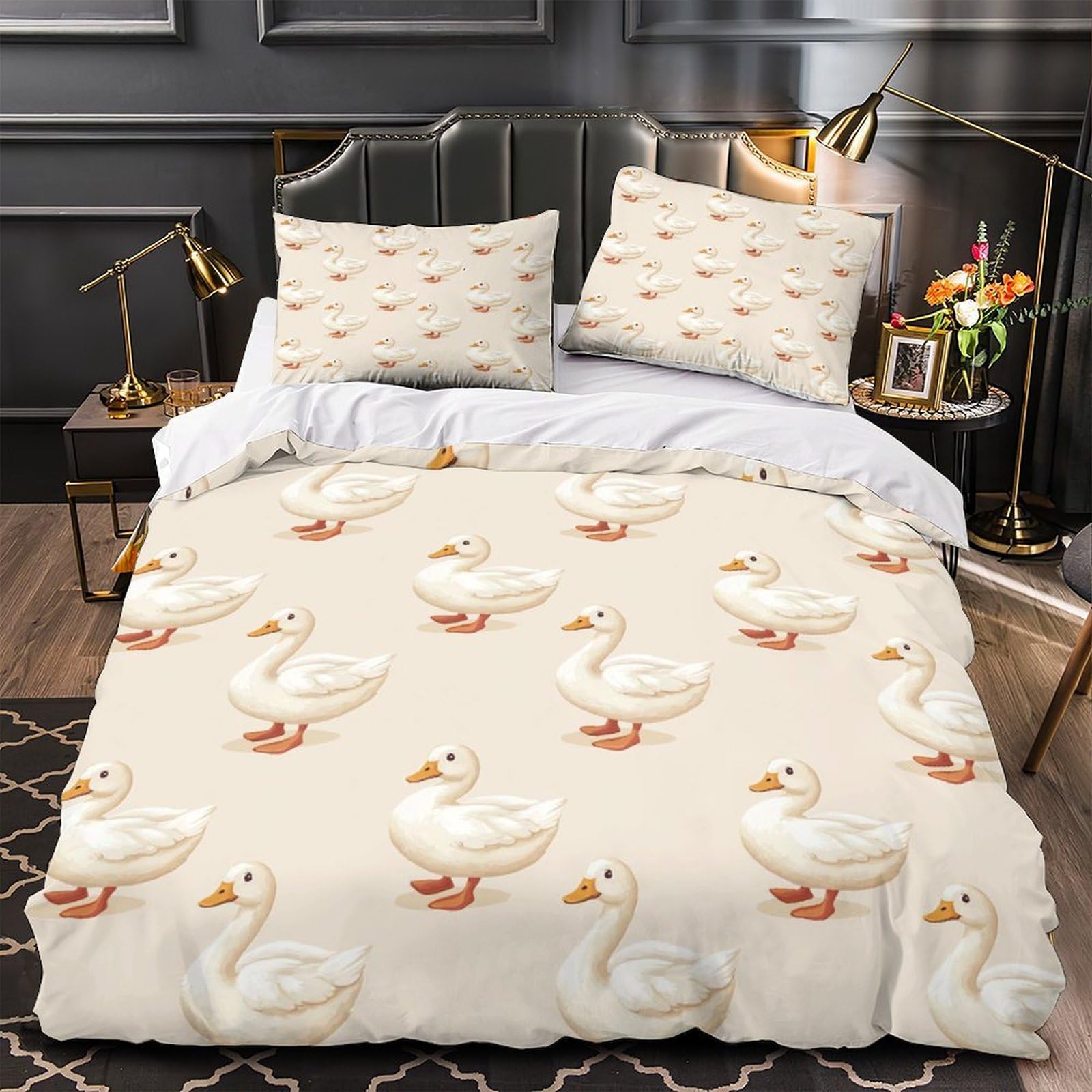 Parure de lit cacatoès blanc anti-allergie microfibre respirante pour literie ado double