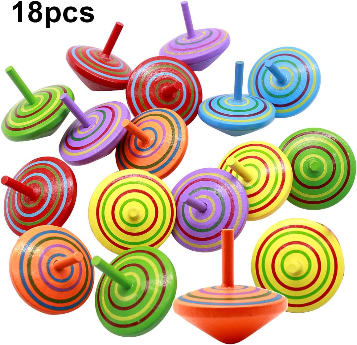 18-Piece Colourful Wooden Spinning Tops, Wooden Spinning Tops, Children's Toy, Multicolor, Ages 2-10