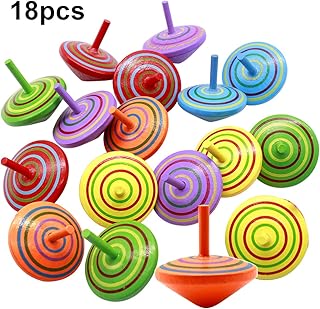18-Piece Colourful Wooden Spinning Tops, Wooden Spinning Tops, Children's Toy, Multicolor, Ages 2-10