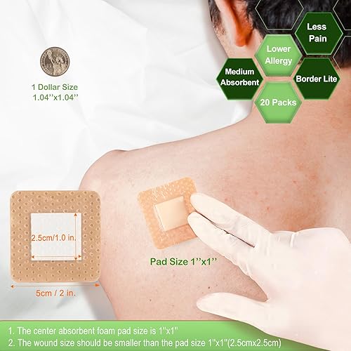 Miniatura 3 de NeuHeils Aderezo de espuma de silicona con borde suave Lite de 2 x 2 pulgadas, tamaño de almohadilla de 1 x 1 pulgada, paquete de 20