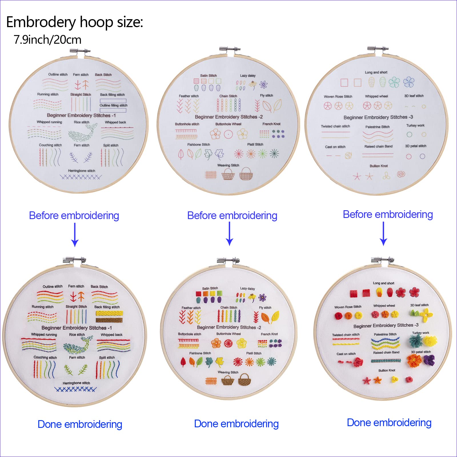 3sets Stamped Embroidery Kit with Pattern - DIY Stitch Set for