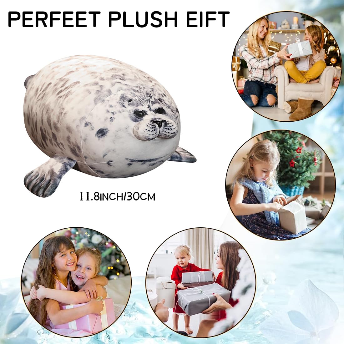 Foca Peluche Cuscino da Abbracciare, 30cm Carino Peluche Animale Paffuto, Regalo per Bambini & Amici
