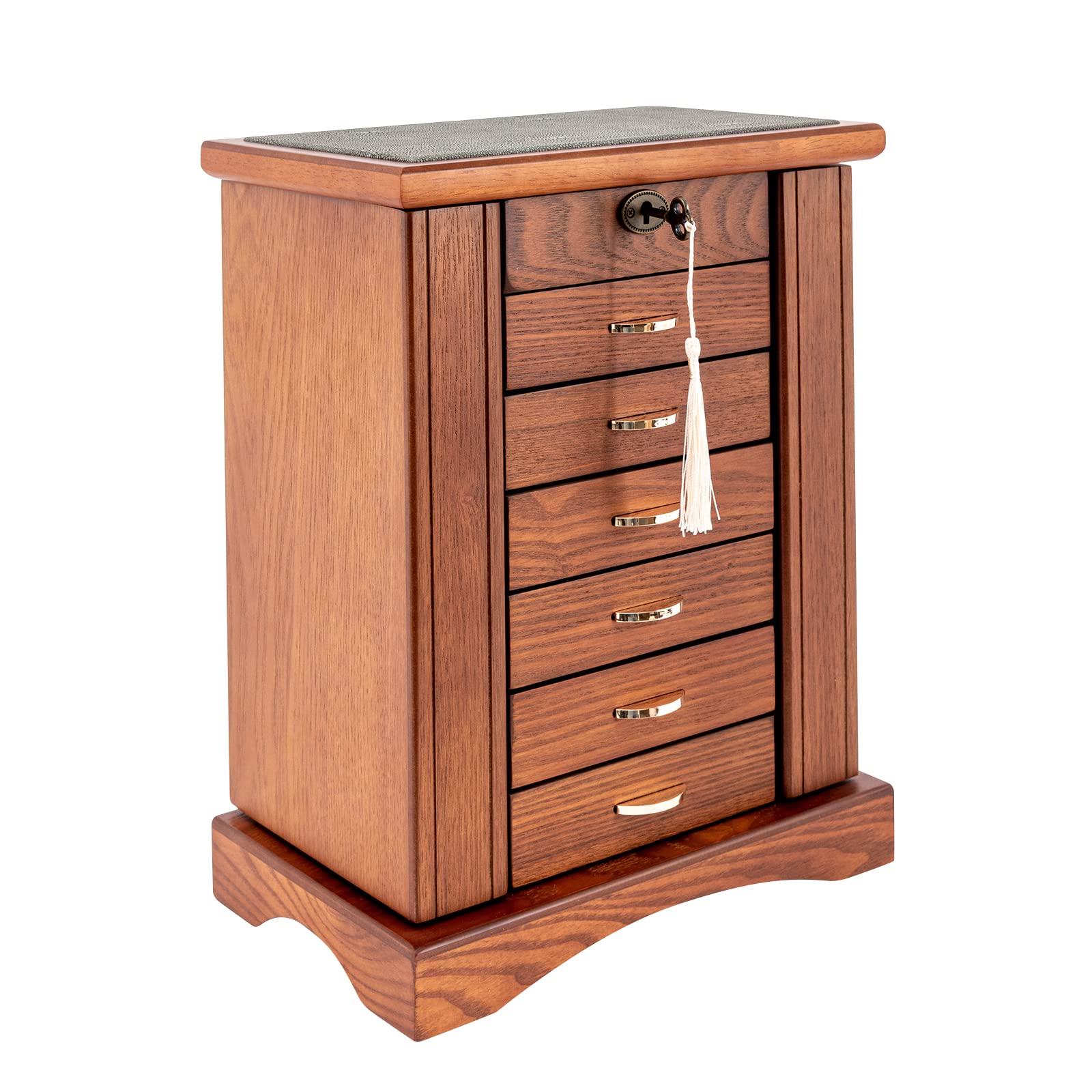 GXFCHYL 7 Layer Large Wooden Jewelry Box for Women Jewelry Armoire Standing Jewelry Box Jewelry Box Organizer for Ring Necklace Earring Bracelet Organizer Storage Display Box,Walnut