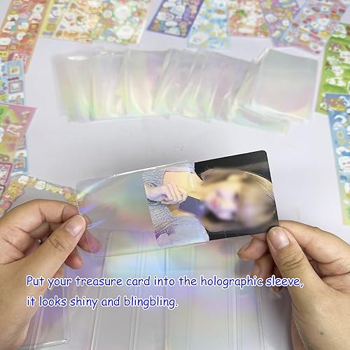 Miniatura 4 de 10 soportes para tarjetas fotográficas Kpop, 50 fundas holográficas para tarjetas intercambiables, protector de tarjetas Kpop, 20 calcomanías