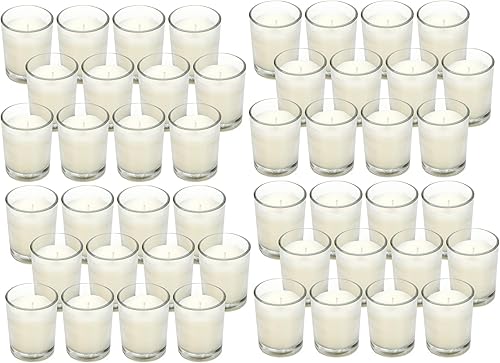 HOSLEYS conjunto de 48 velas sin perfume en recipiente de vidrio - 12 horas de quemado