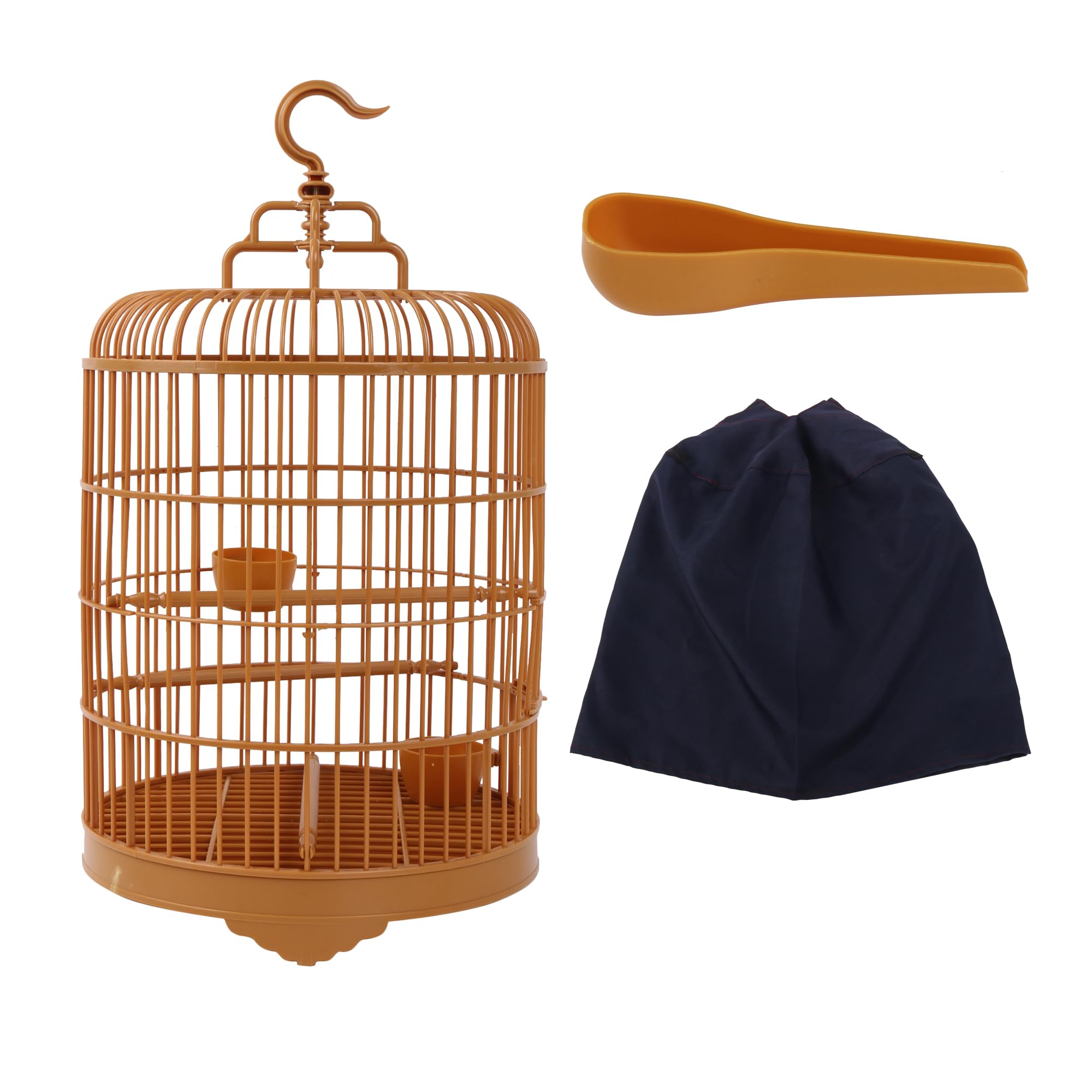 BQLZR Jaulas redondas de plástico para pájaros, kit de jaula de hierro decorativo vintage amarillo con alimentador