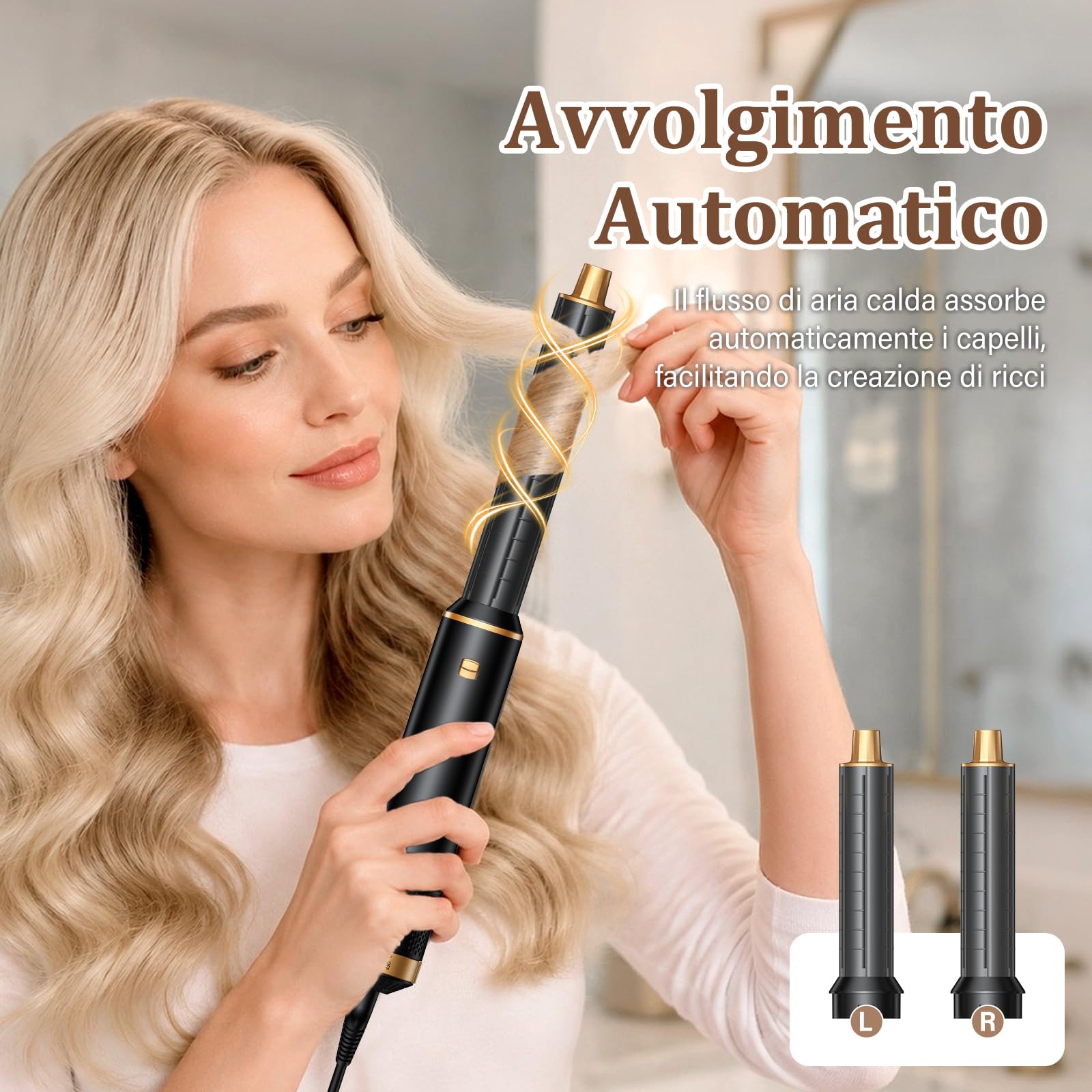 5 in 1 Air Styler, Asciugacapelli Ionico, Spazzola Asciugacapelli, Arricciacapelli Automatico, Spazzola Lisciante per Ricci, Volume e Look Lisci a Casa, Ogni Giorno e in Viaggio | Styling per capelli
