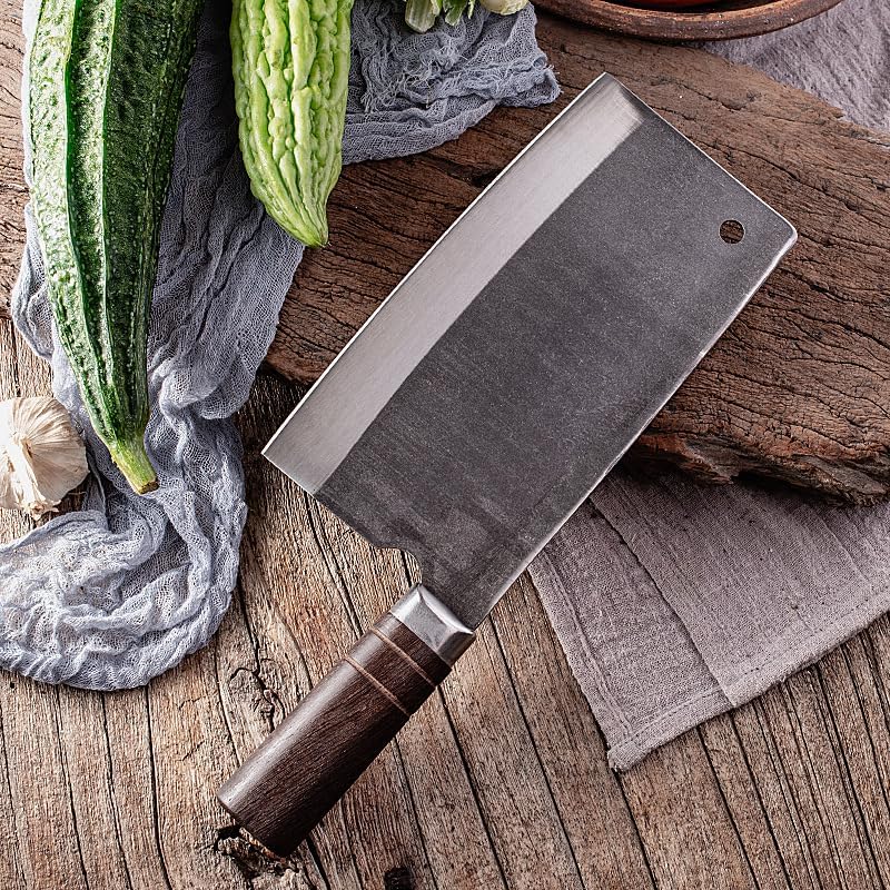 MAYIT Meat Cleaver Knife, 8 Inch Handmade Forged Knife Sharp Chopper Machete Chef Cleaver Longquan Kitchen Knife Bone Meat And Poultry Tools Wenge Handle, MAYiT5475