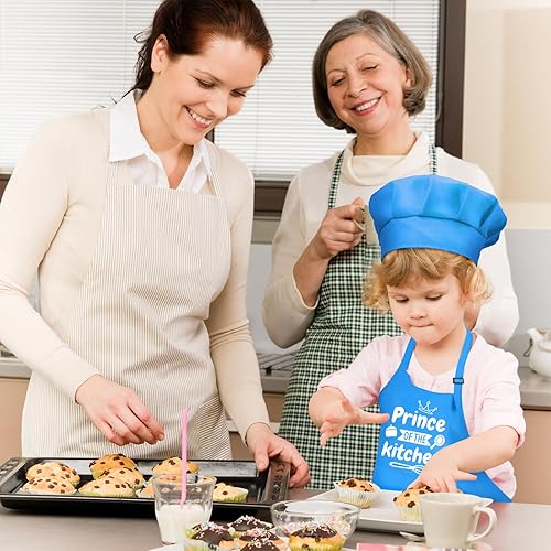 Miniatura 2 de LYNLIN Delantal para niños, juego de sombrero de chef, delantal de entrenamiento con 2 bolsillos para niños y niñas, cocinar, hornear, pintura