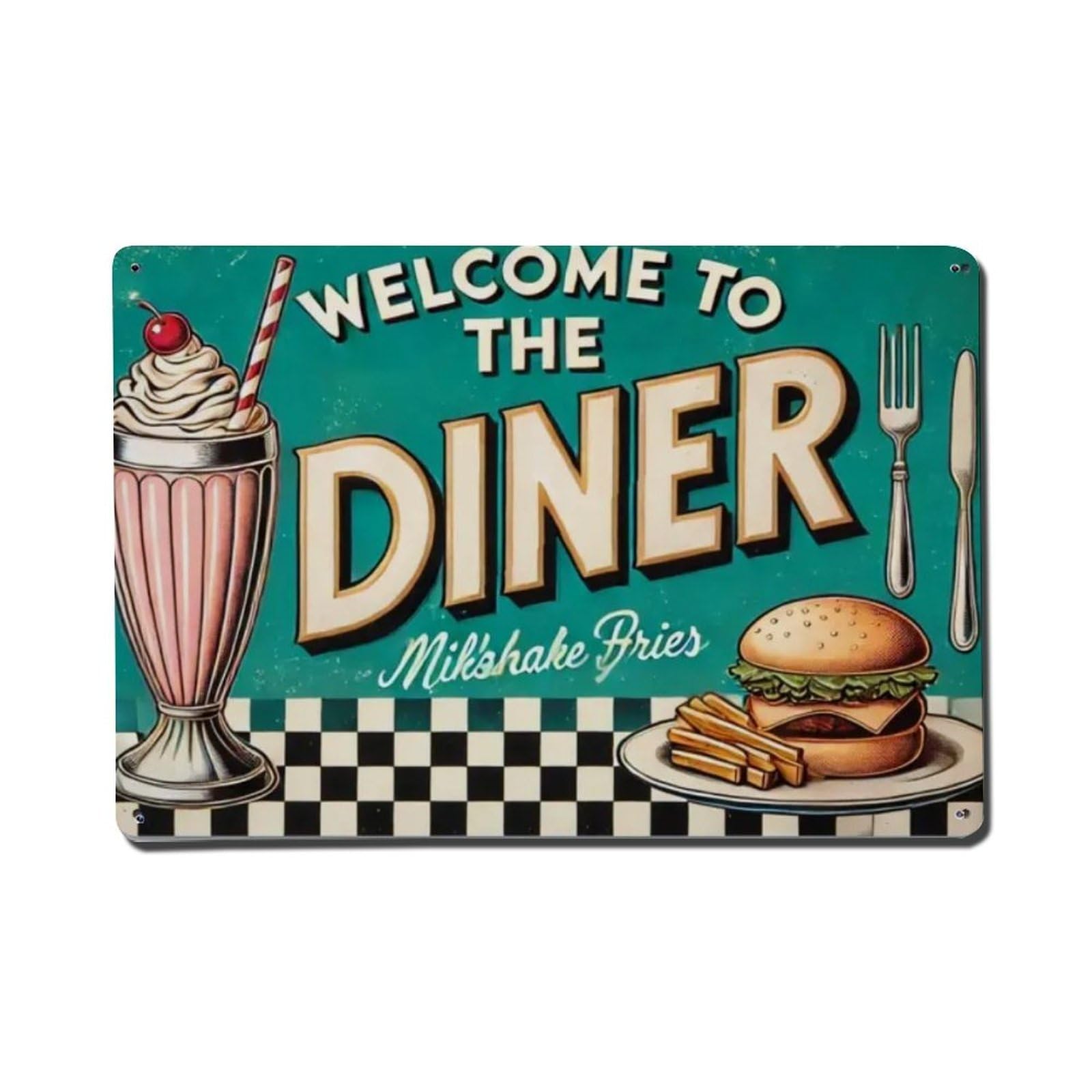 Rkundrne Vintage Welcome To The Diner Metal Tin Sign Garden Bedroom Cafe Bar Man Cave Home Wall Decor Metal Poster 8X12 In