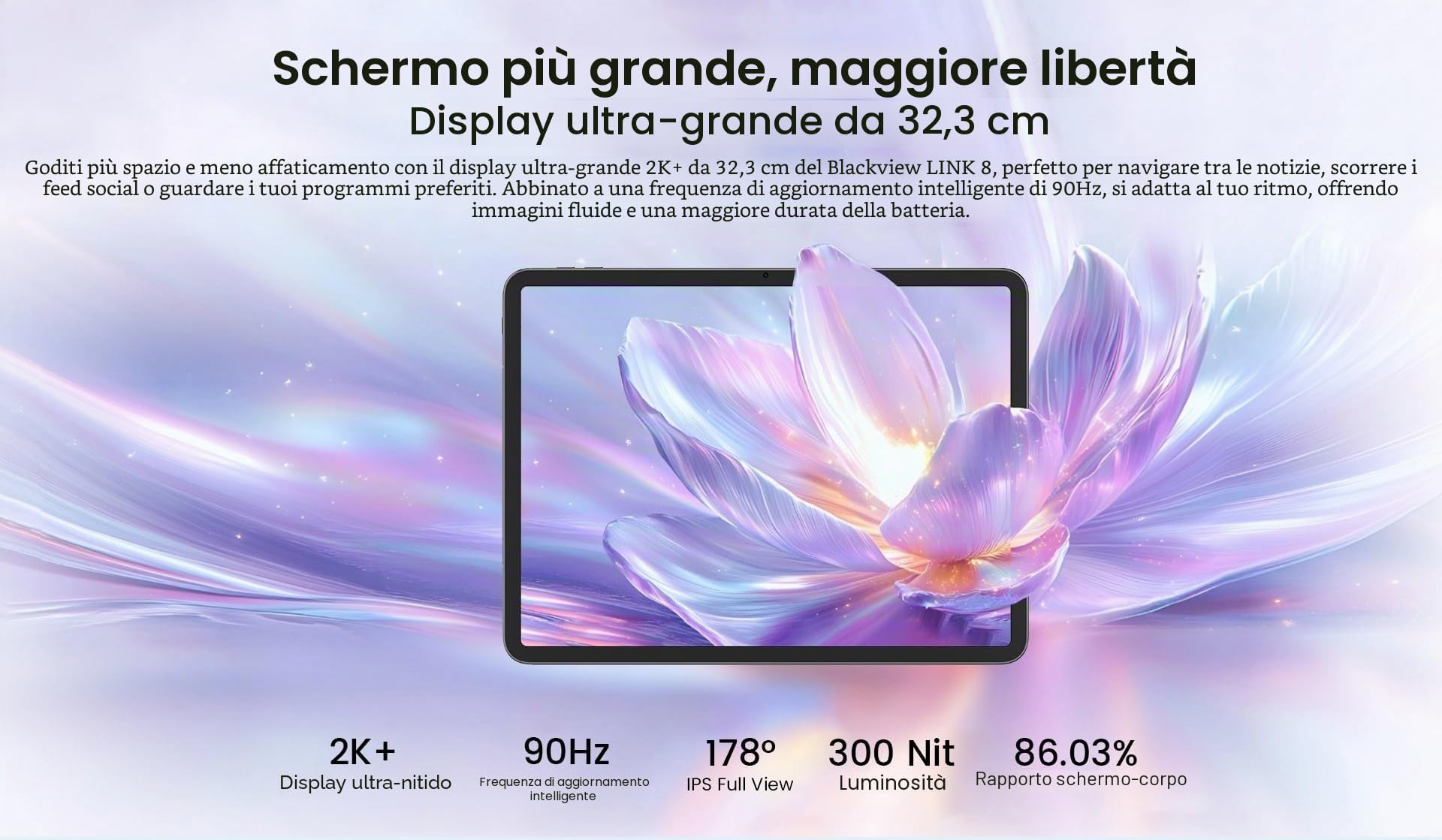 Blackview Link 8 | 12,7" 2K+ 90Hz | 18GB RAM + 256GB | Viola | Tablet WiFi | 8400 mAh | 16MP + 13MP | Quad-Box Stereo | GPS | 2 anni di garanzia | Tastiera Bluetooth e mouse wireless