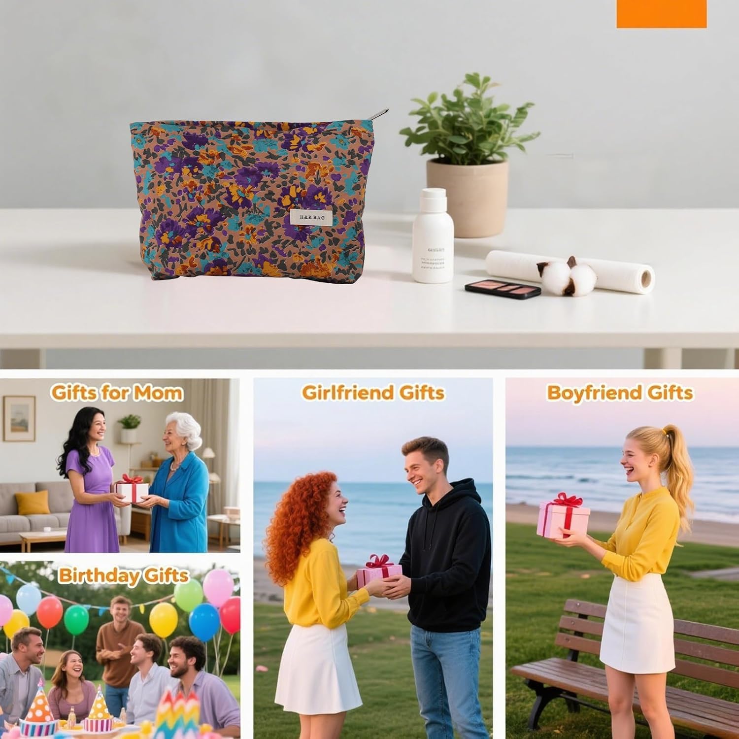 Travel Makeup Bag Zipper Pouch Fashionable Print Design, Spacious Cosmetic Bag Can Also Purse Organizer Pouches（Purple print） - Image 7