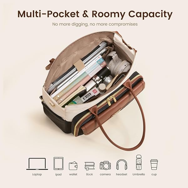 LOVEVOOK Teacher Tote Bag for Women, Laptop Bag Briefcase with Accordion File Pocket, Nurse Handbag for Work, Travel, College | 40oz Cup Holder, Muli-Pockets - 5