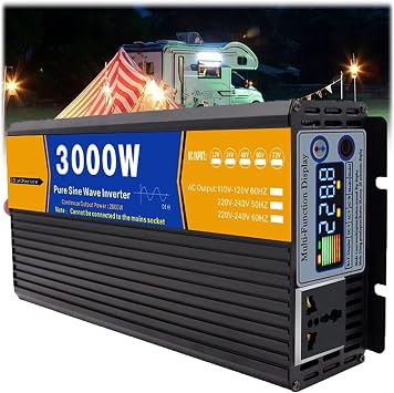 3000W DC 12V/24V/48V/60V/72V Pure Sine Wave Inverter Charger Split Phase DC Input AC Output 120V/240V Low Frequency Solar Power Inverter Converter,72V to 230V