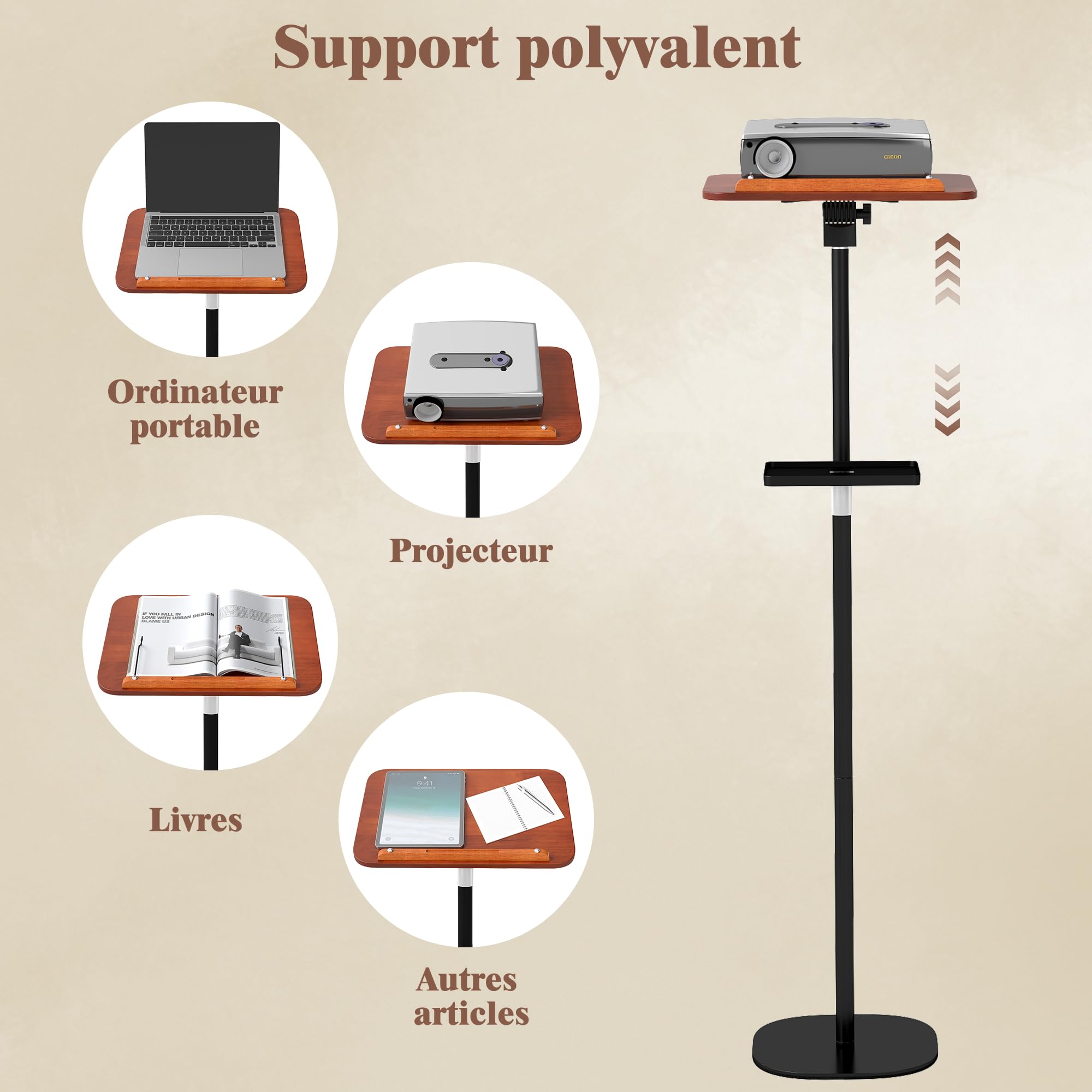 uyoyous Supporto per libro altezza regolabile con vassoio 44-136 cm | supporto di lettura leggio di lavoro 1,3 metri multifunzionale espositore libro per spartiti ricette tablet