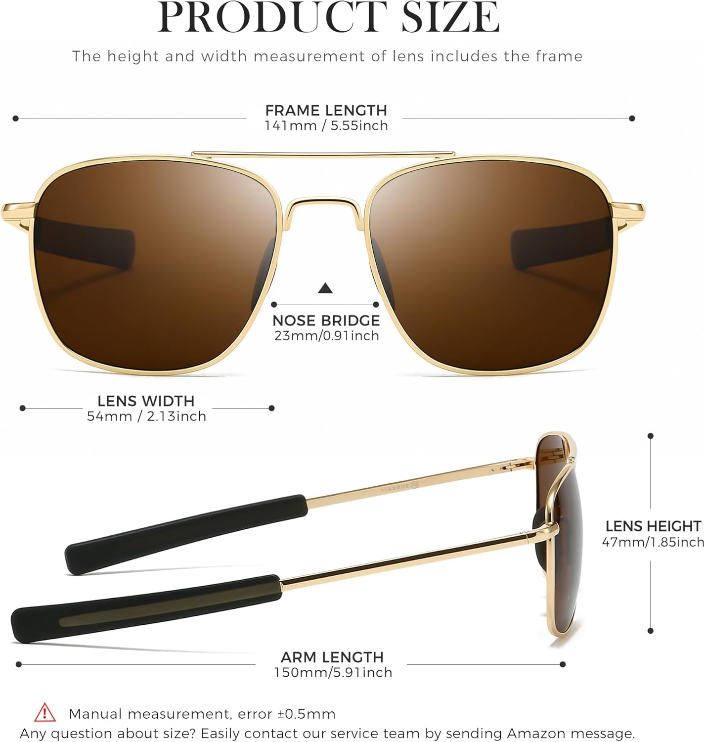 SUNGAIT Premium Military Style Aviator Sunglasses Men Women’s Classic Square Pilot Shades w. Spring Hinge HD Lens - Image 5