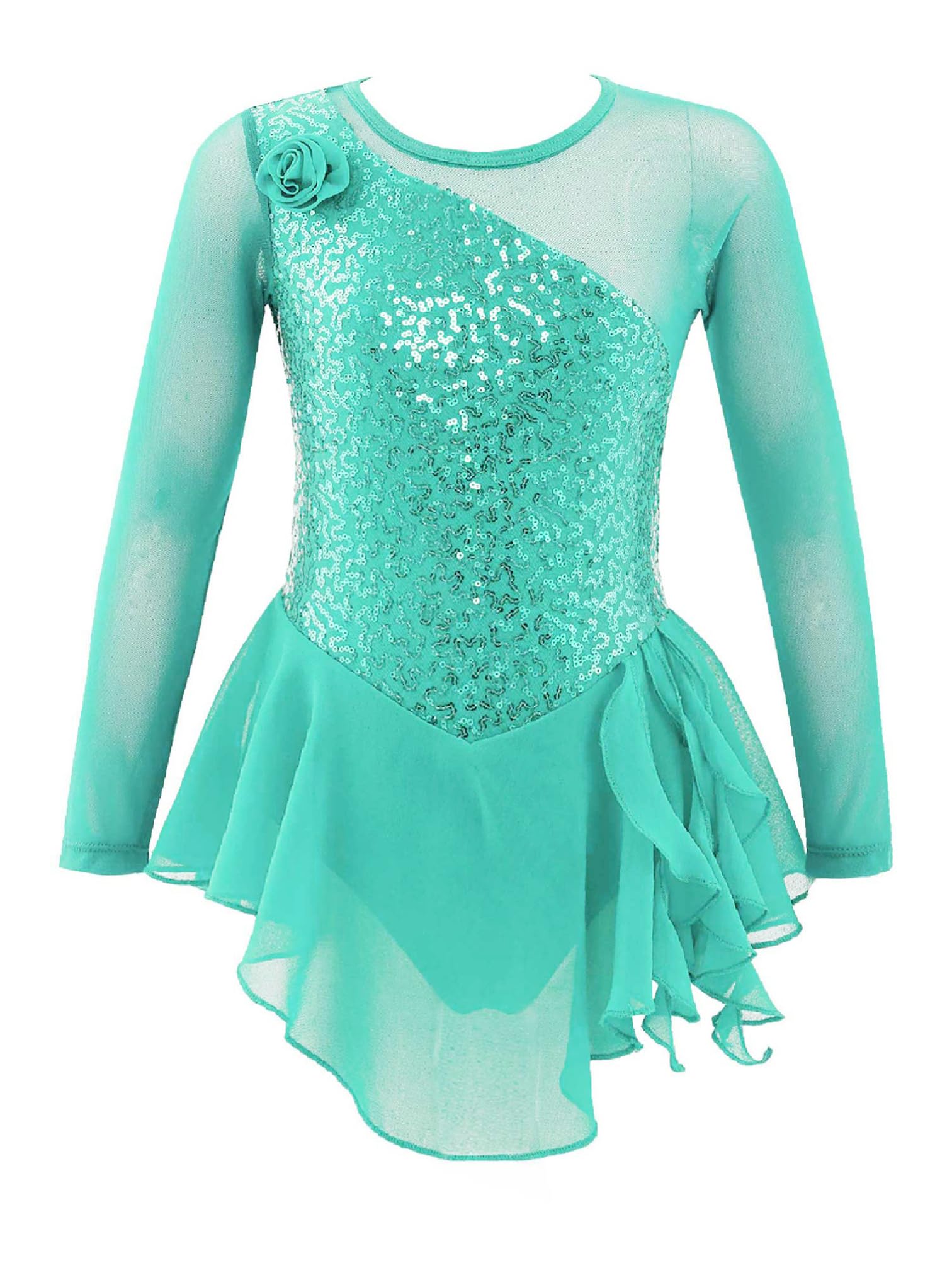 MSemis Vestido Patinaje de Manga Larga para Niña Leotardos de Danza Maillot con Falda Gimnasia Rítmica con Pedrería Brillante Disfraz de Bailarina 4-16 Años — view 35