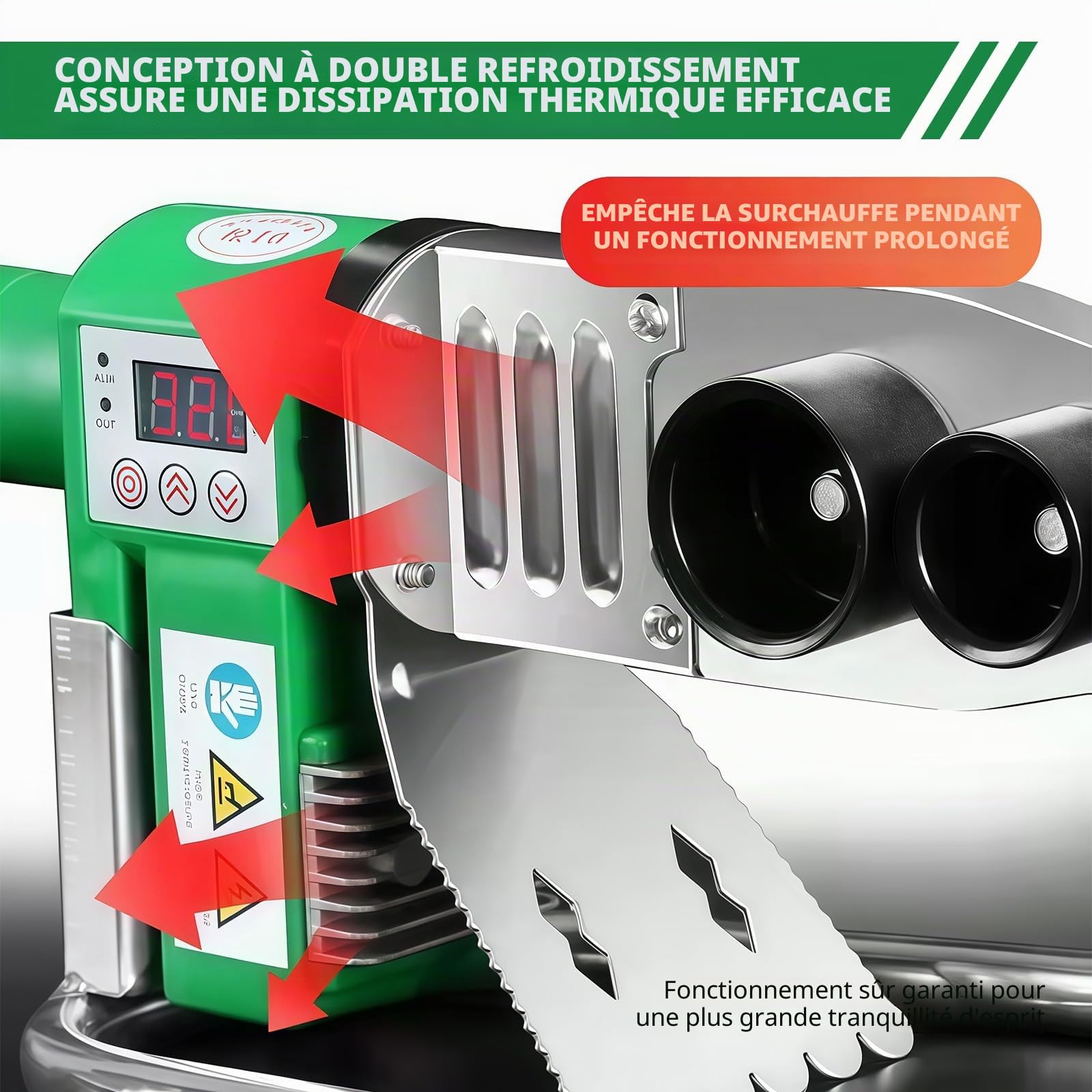 Machine à souder professionnelle pour manchons avec affichage numérique (100-320 ℃), soudeuse de tuyaux en plastique (20-63 mm) pour soudage bout à bout (avec ciseaux) (modèle 63 – tête de modèle
