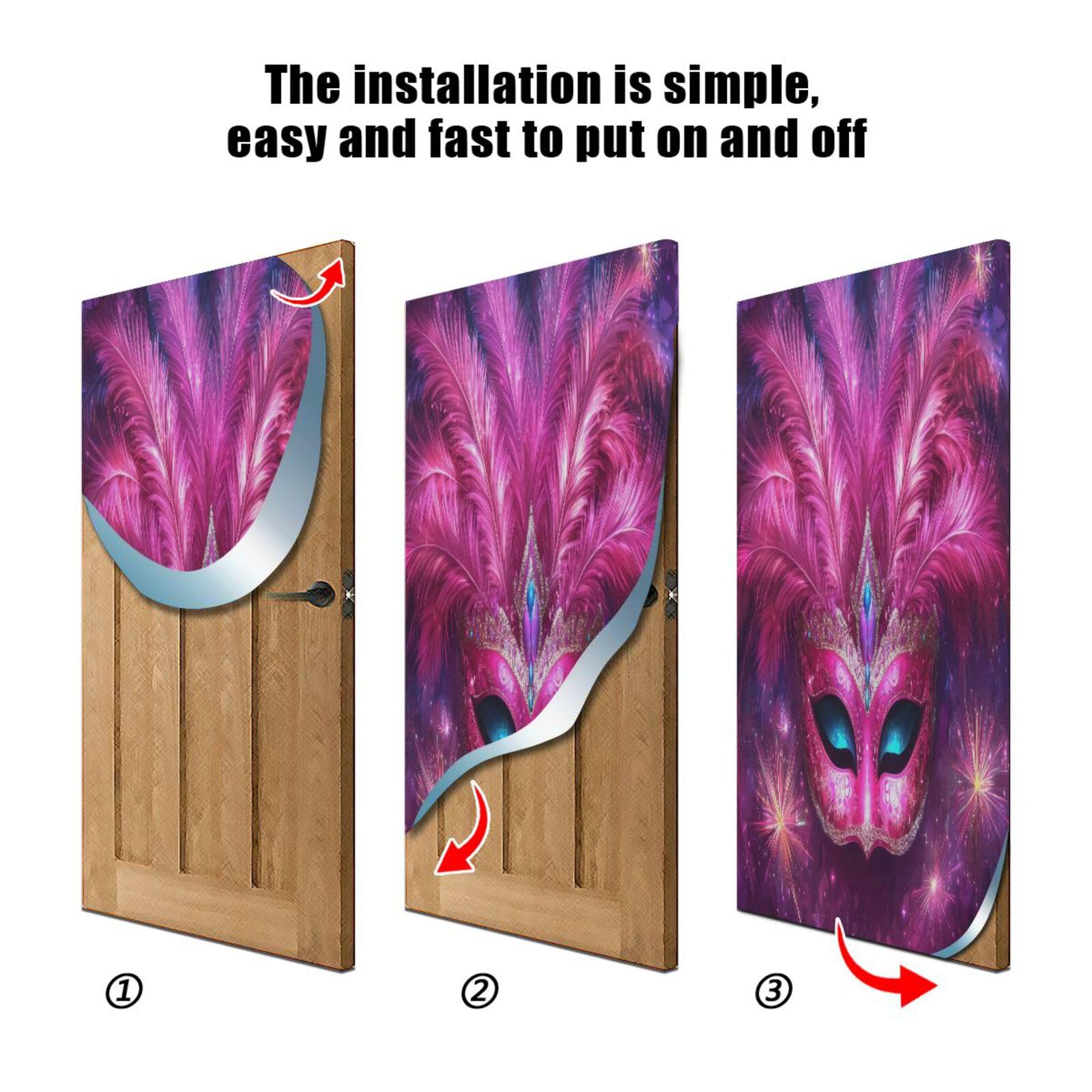 FLildon Carnival Masquerade Mask Mardi Gras Door Cover Decoration, Party Accessory Porch Decor for Festive Ornament Room Door Covers 35 x 79 Inch