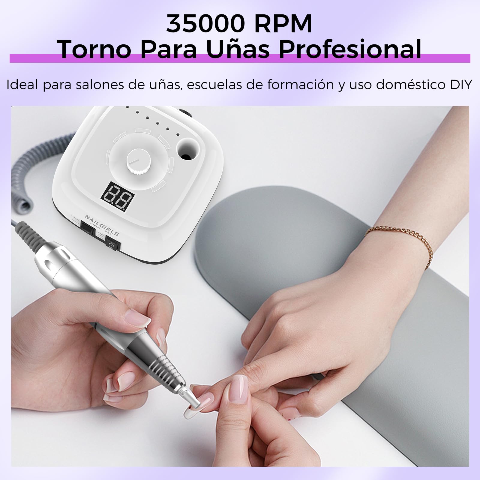 Torno para Uñas Profesional 35000RPM,NAILGIRLS 11 en 1 Torno de Uñas Acrilicas,Torno Electrico para Uñas con Pantalla y Pedal,Baja Vibración Torno Profesional para Uñas Tornos para Manicura y Pedicura