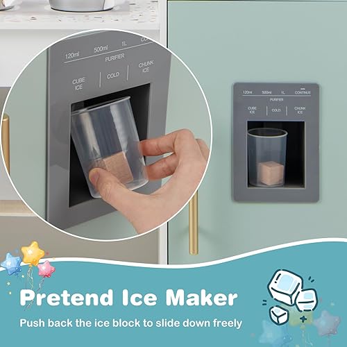 Miniatura 5 de INFANS Juego de cocina para niños, juego de cocina de madera para niños pequeños, juego de juguetes de cocina con cafetera, máquina de hielo,