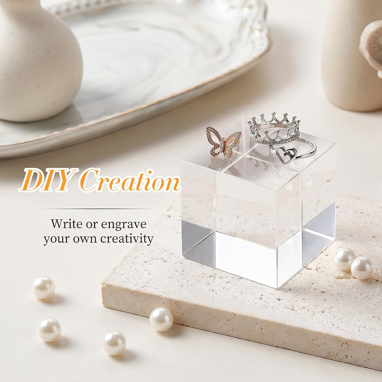 24 Clear Acrylic Blocks for Display 1x1x1 Inch Cube Risers | Transparent Acrylic Base Stands for Trophy Jewelry Food Crafts, Square Pedestal Set for Showcasing Collectibles