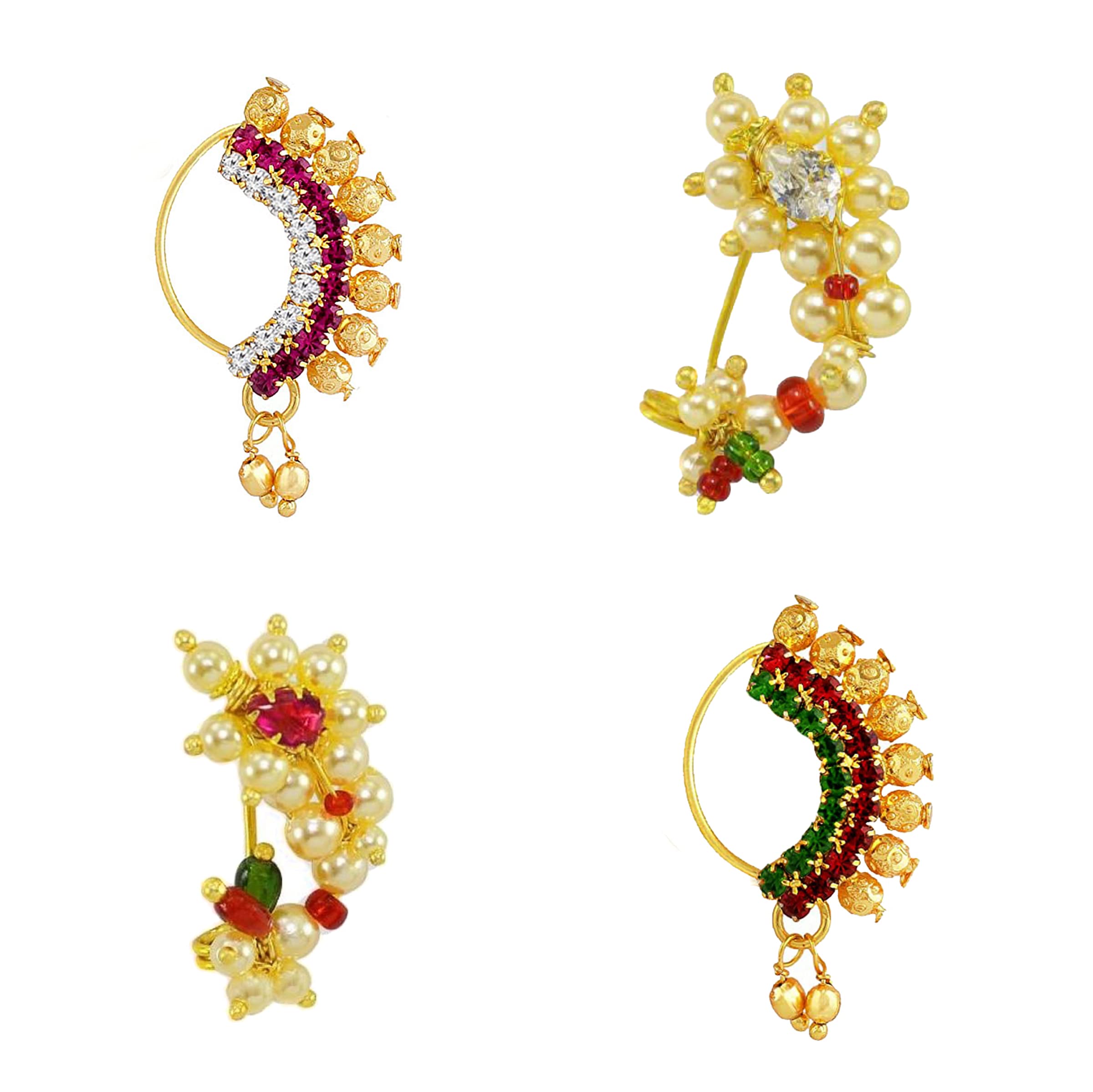 KYOOT JEWELS Maharashtrian Nath Combo Nose pin without piercing Pearl Diamond Gold Plated Nathni Clip On Ruby Green Moti Nose Ring For Women (Combo 1) (B0BLLRHWFM) Amazon Price History, Amazon Price Tracker