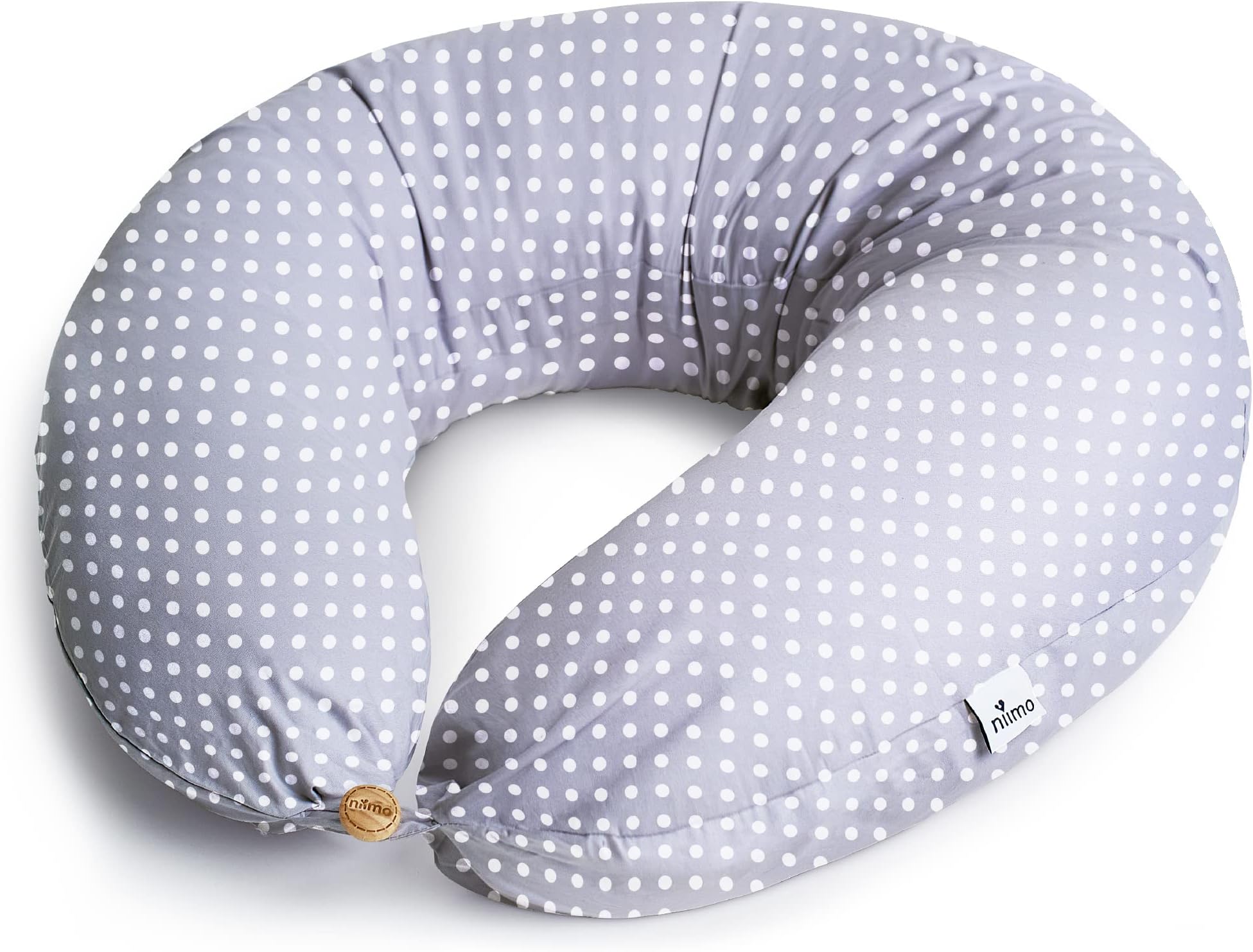 Niimo XXL Pregnancy Pillow & Nursing Pillow - 2-in-1 Design with a 100% Cotton Cover, Machine-Washable, White Dots (200 x 70 cm)