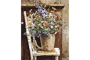 CaptainCrafts DIY Paint by Numbers for Adults - Wild Flowers Pots Chair (16x20 Inch, Frameless)