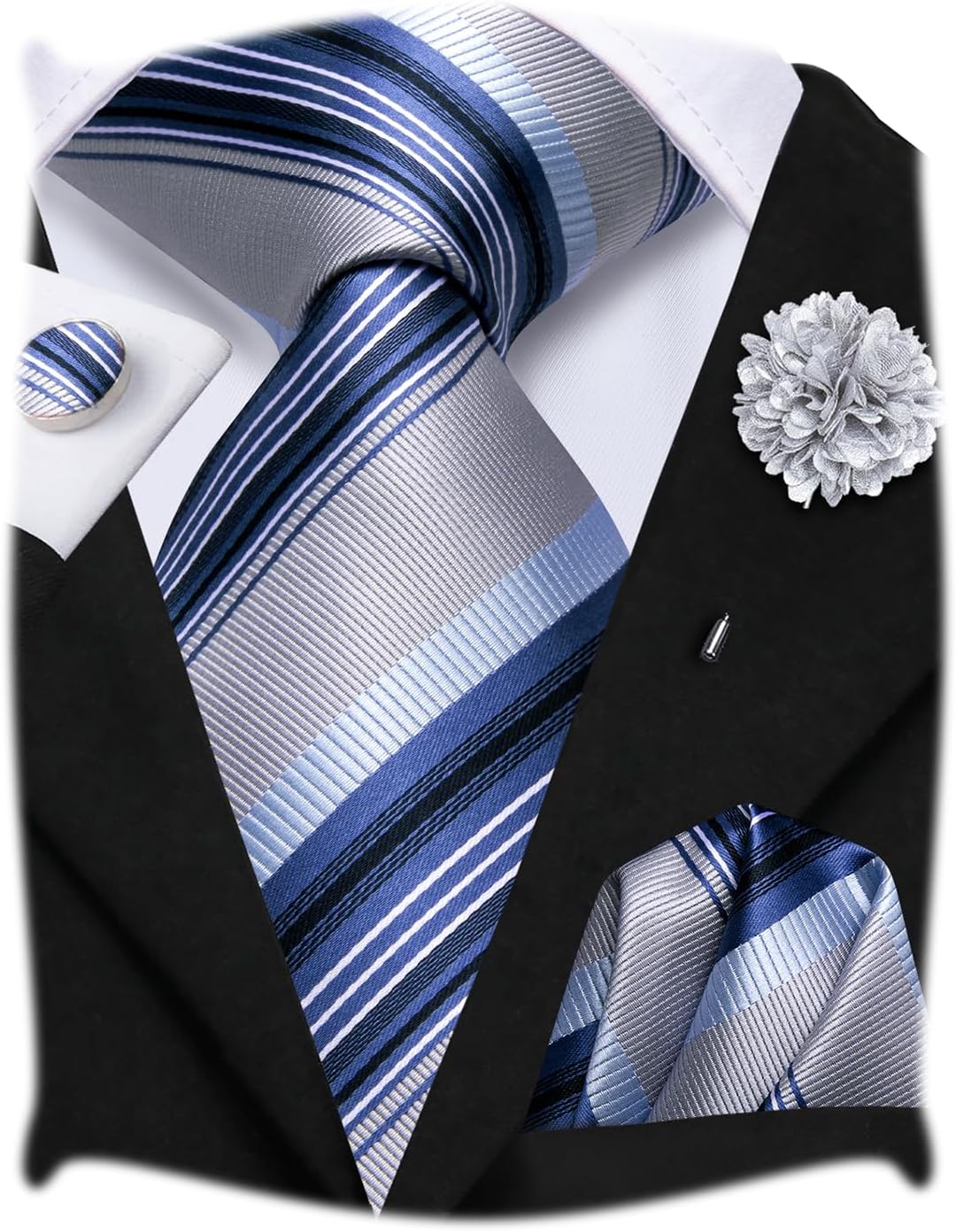 Mens Paisley Floral Striped Ties Set Silk Necktie and Lapel Pin for Men Pocket Square Cufflinks Set Business Wedding