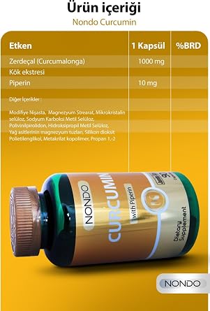 Nondo Kurkumin Jumbo Boy Zerdaçal ve Piperin Ekstresi 90 Kapsül (Curcumin)