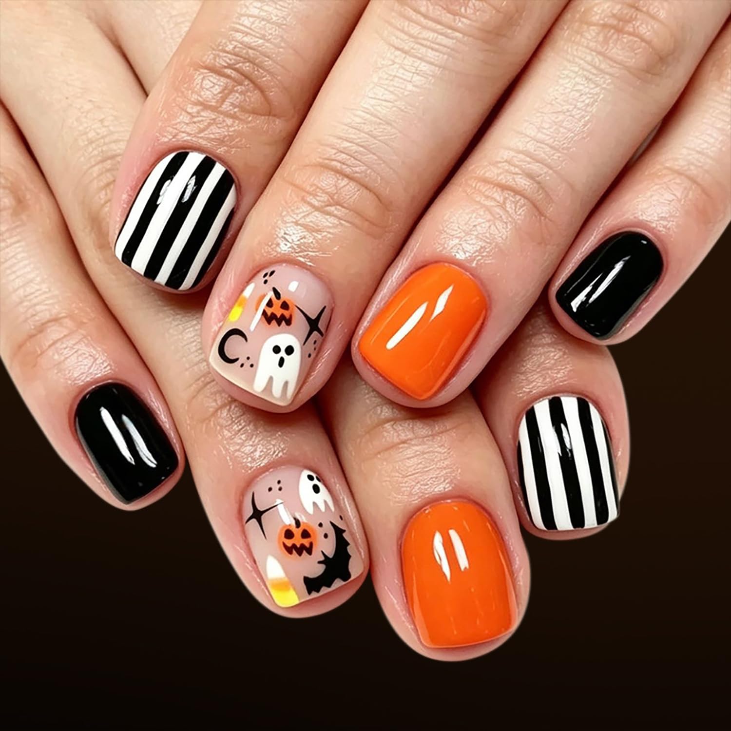 6 Packs (144 Pcs) Halloween Press On Nails Short Square Fake Nails