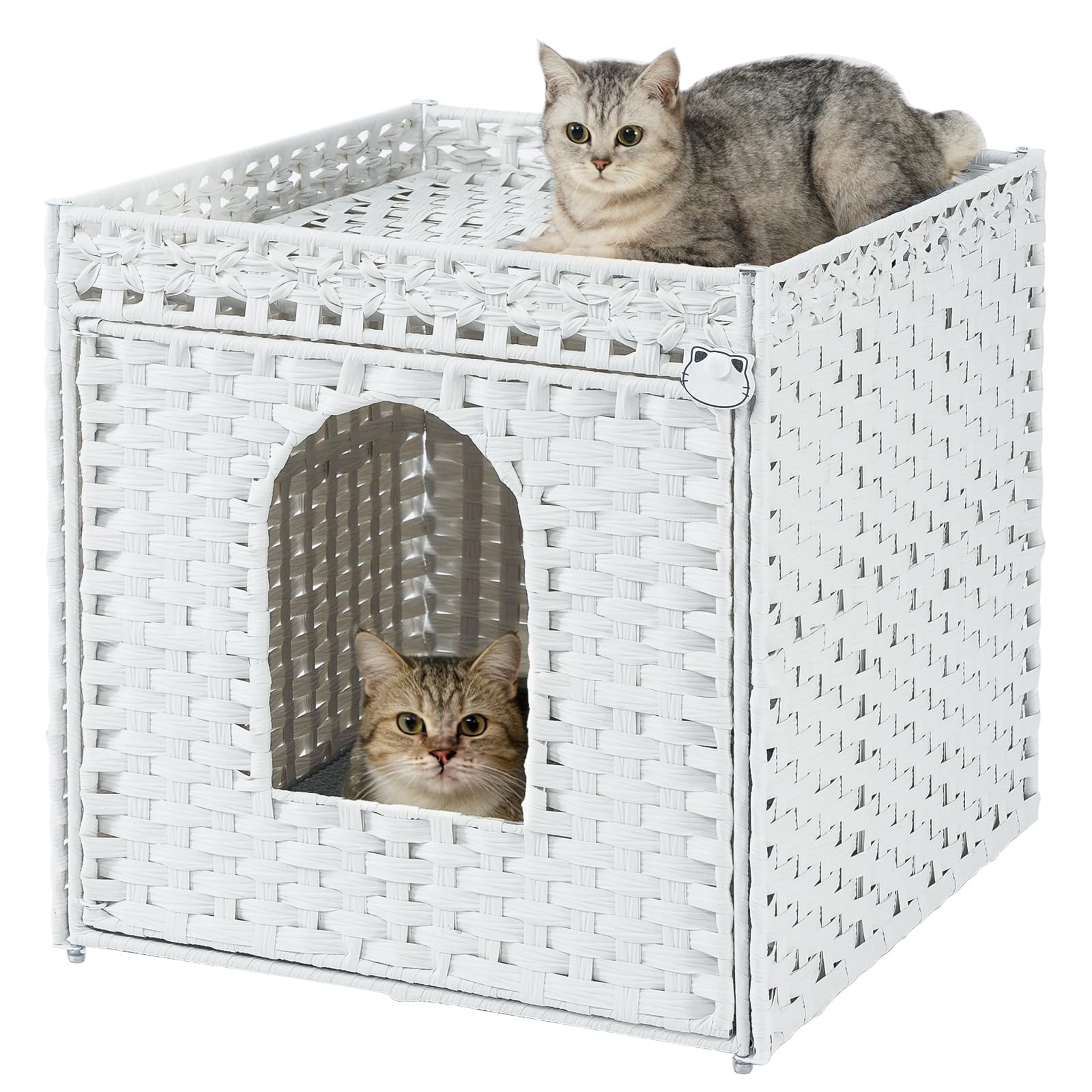 SETVSON Cat Litter Box Enclosure Furniture, Large PE Rattan, White