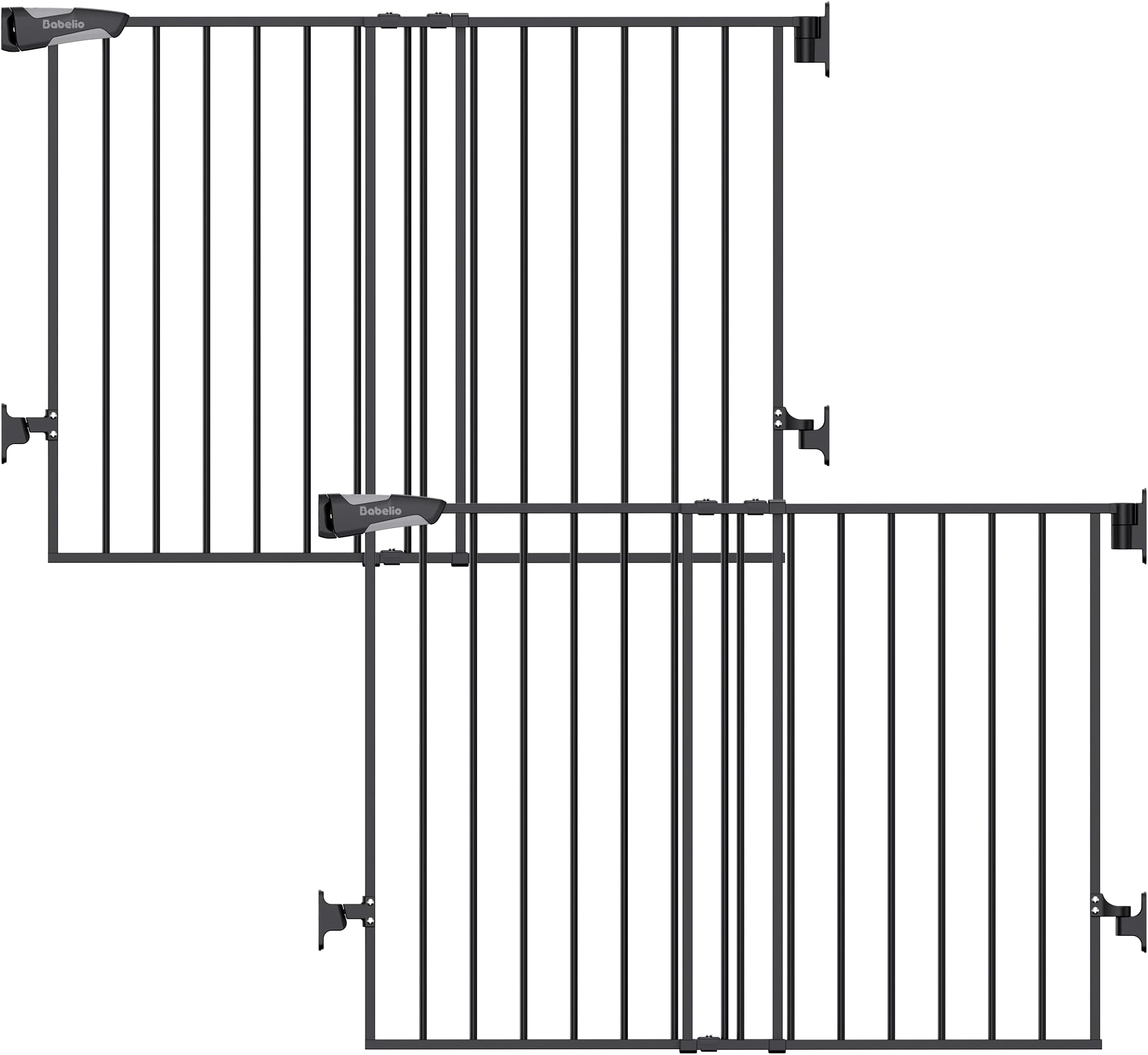 Babelio Baby Gate for Stairs, Kitchen & Doorways, No Bottom Bar| Easy Installation| One-Handed Operation| Auto-Close| Hardware Mount (Drill Needed) Safety Dog Gate (Black - 2 Pcs, 26-43" W, 28" H)