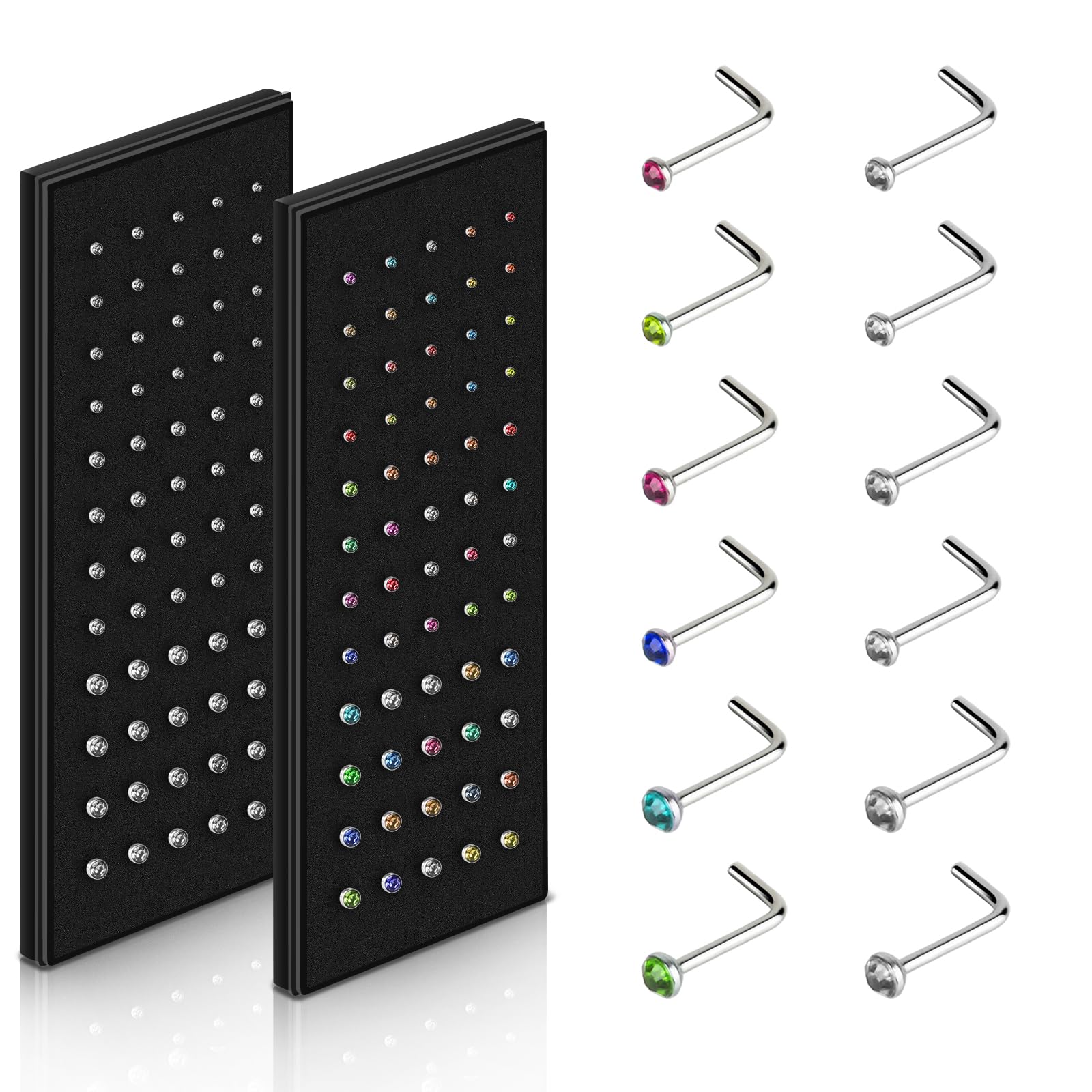 Aucuu Piercing Nariz Acero Quirurgico, Hipoalergénicos Piercing Nariz CZ Piercing Joyería, Tornillo/Recto/Forma de L Nariz Studs (1.5mm 2mm 2.5mm) — view 10