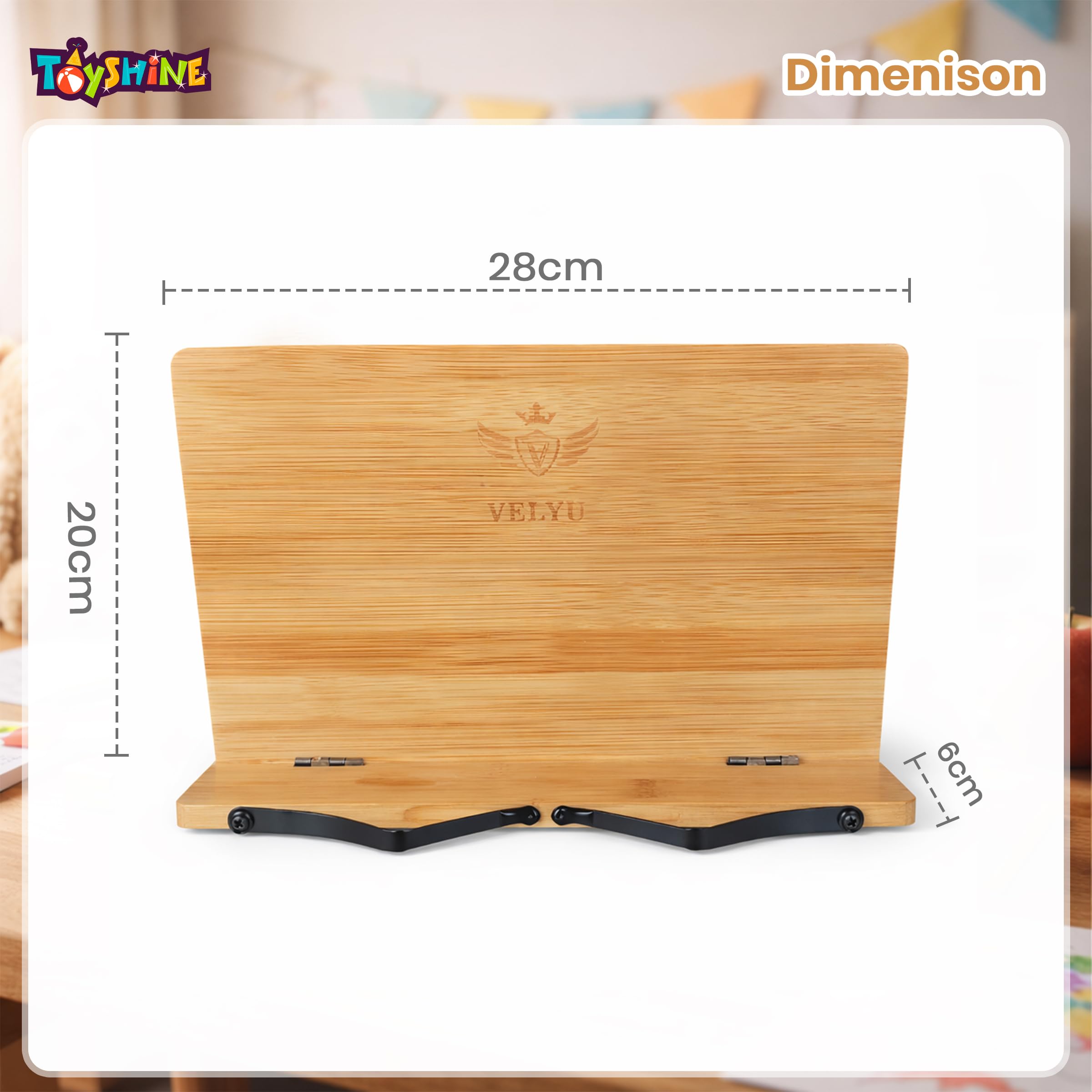 Toyshine Velyu PU Coated Foldable Bamboo Book Reading Stand Cookbook Stand Tablet Mobile Holder, 11" x 8.75" Portable Recipe Holder, Reading Frame Rest Holder Adjustable Desk Bookrest, Textbook Book 3