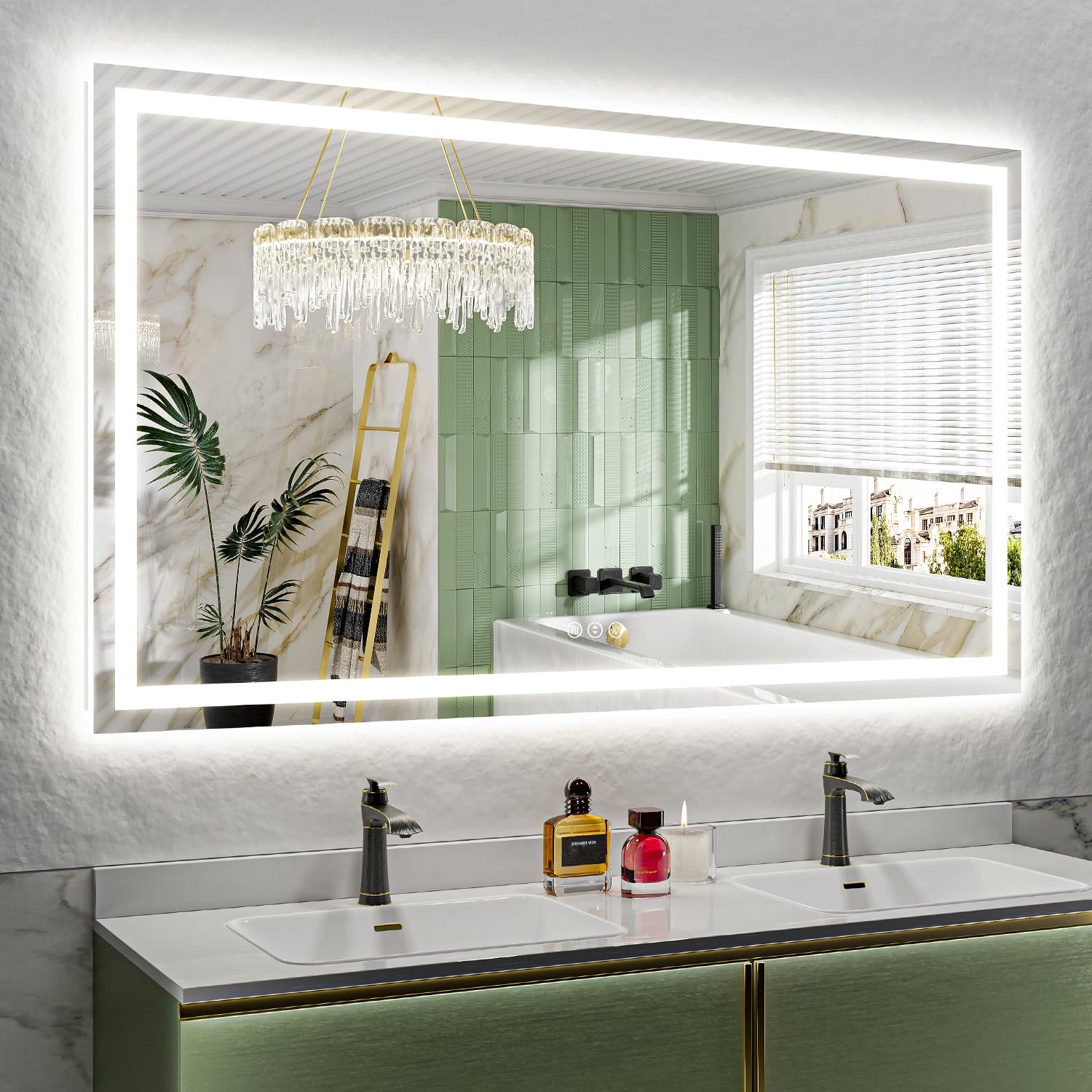 66x40 LED Bathroom Mirror with Lights, Lighted Vanity Mirror