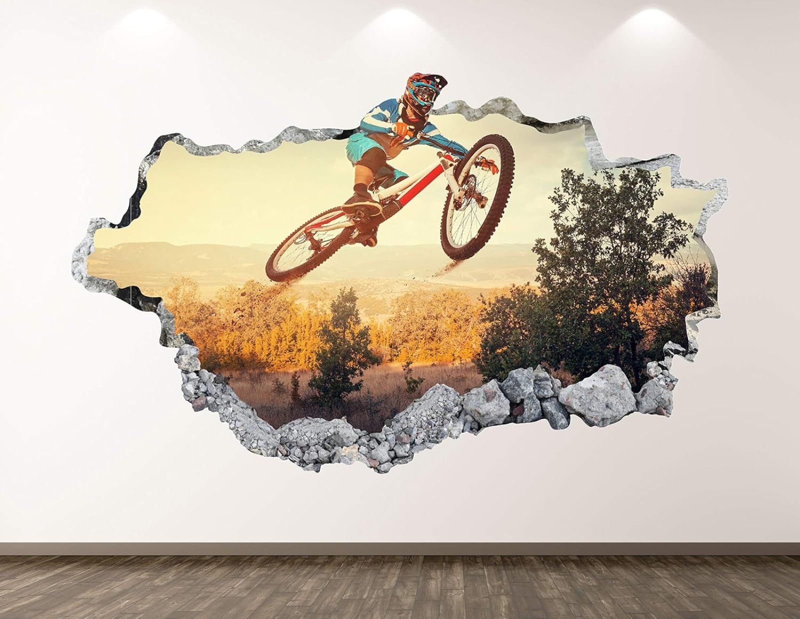 3D Wandtattoo Wanddurchbruch Wandaufkleber Radfahren Wandsticker Wanddeko Wandbilder, Selbstklebend Vinyl Wand Aufkleberfür Wohnzimmer Schlafzimmer Badezimmer Flur Küche Möbel Aufkleber 70x122cm