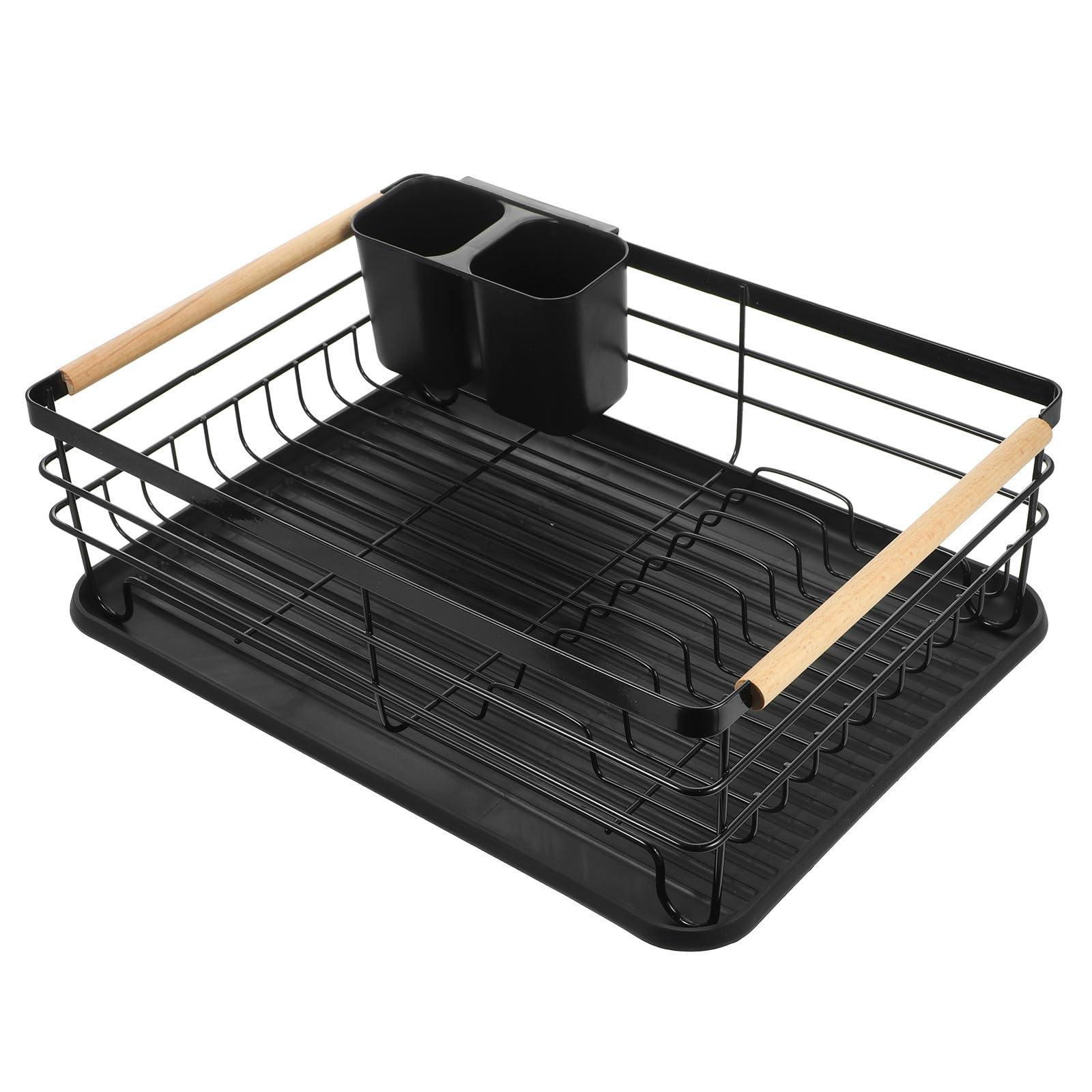 Escurridor Gran Capacidad y Bandeja de Drenaje Extraíble Organizador Multifuncional de Platos de Hierro Negro para Encimera de Cocina para Platos y Cubiertos