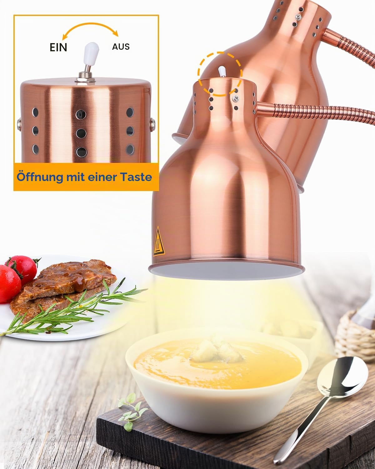 YJINGRUI Zweiflammige Wärmelampe Küche 500W, 70cm Verstellbarer Flexarm