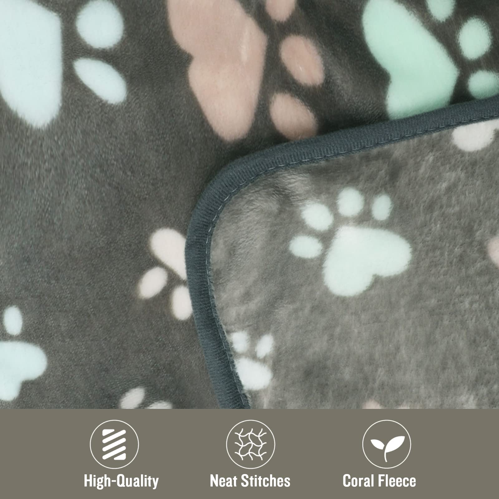 luciphia 3 Pezzi Coperta per Cane/Gatto Lavabile Soffice Durevole, Morbida e Calda Flanella Grigio Zampe di Cuore Small (60 * 40cm)
