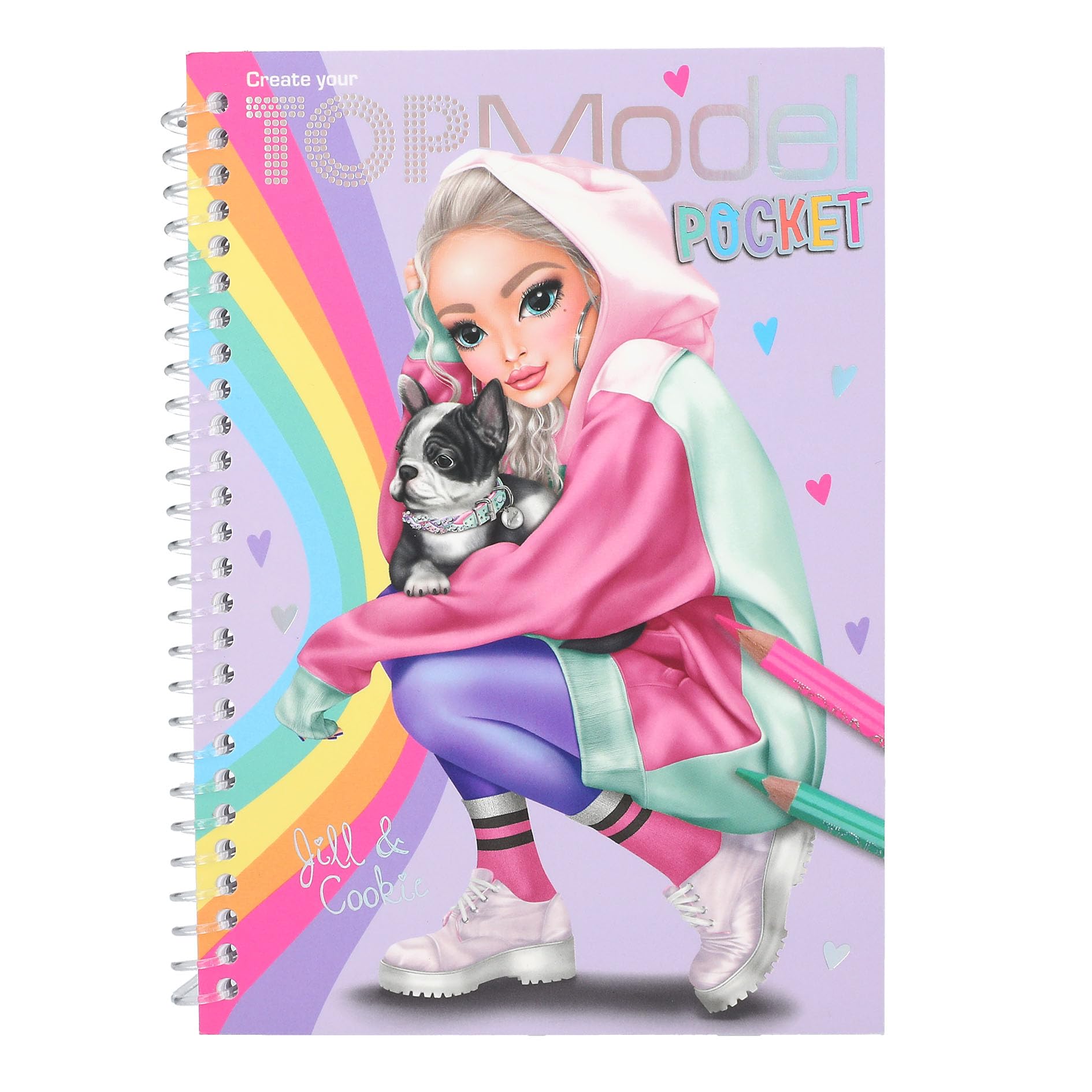 Depesche TopModel 12727 - Libro para colorear de bolsillo en tamaño práctico con 120 páginas para diseñar atuendos, cuaderno para colorear con hojas de pegatinas y encuadernación en espiral