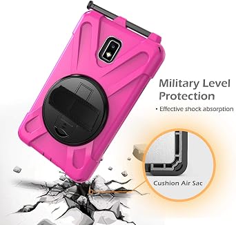 Rugged Case for Samsung Galaxy Tab Active 2 8 2017 (Model T390/T395/T397), Portable Hybrid Shock-Proof Cover with 360 Rotatable Hook&Loop Handle,Shoulder Strap (Rose)