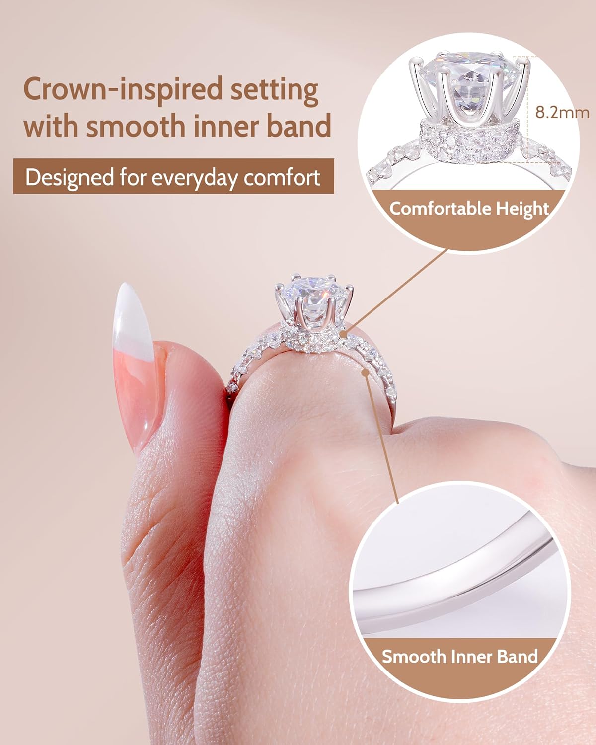 2.7 Carat Moissanite Ring, Princess Crown/Oval Design Round Cut, D Color VVS1 Moissanite, 925 Sterling Silver Anniversary Engagement Rings for Women, Elegant Gift Packed - Image 4