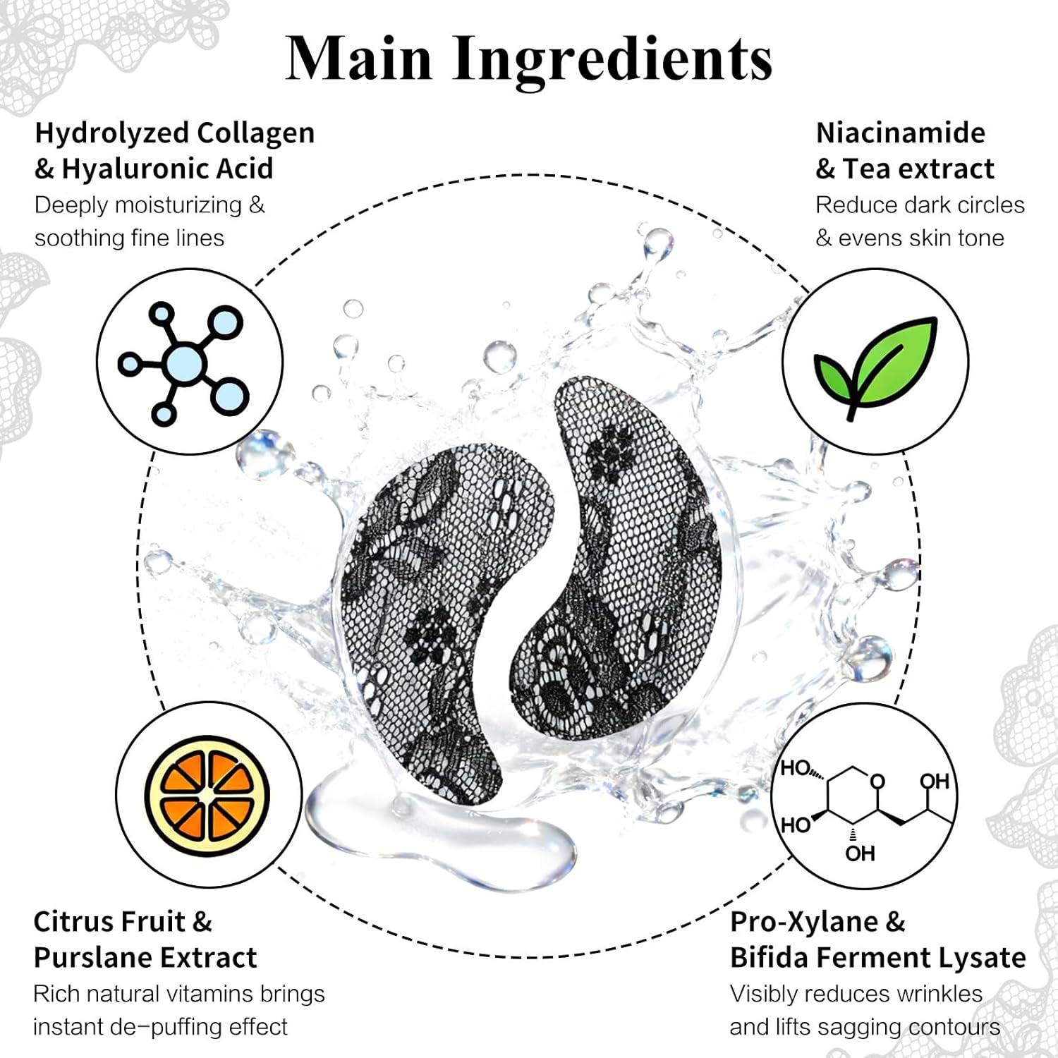 Under Eye Patches,Lace Eye Mask for Puffy Eyes and Dark Circles,Collagen Skin Care Products,Hydrating,Smoothing,Anti-Aging Eye Patch for Under Eye Bags（24 Pairs） - Image 2