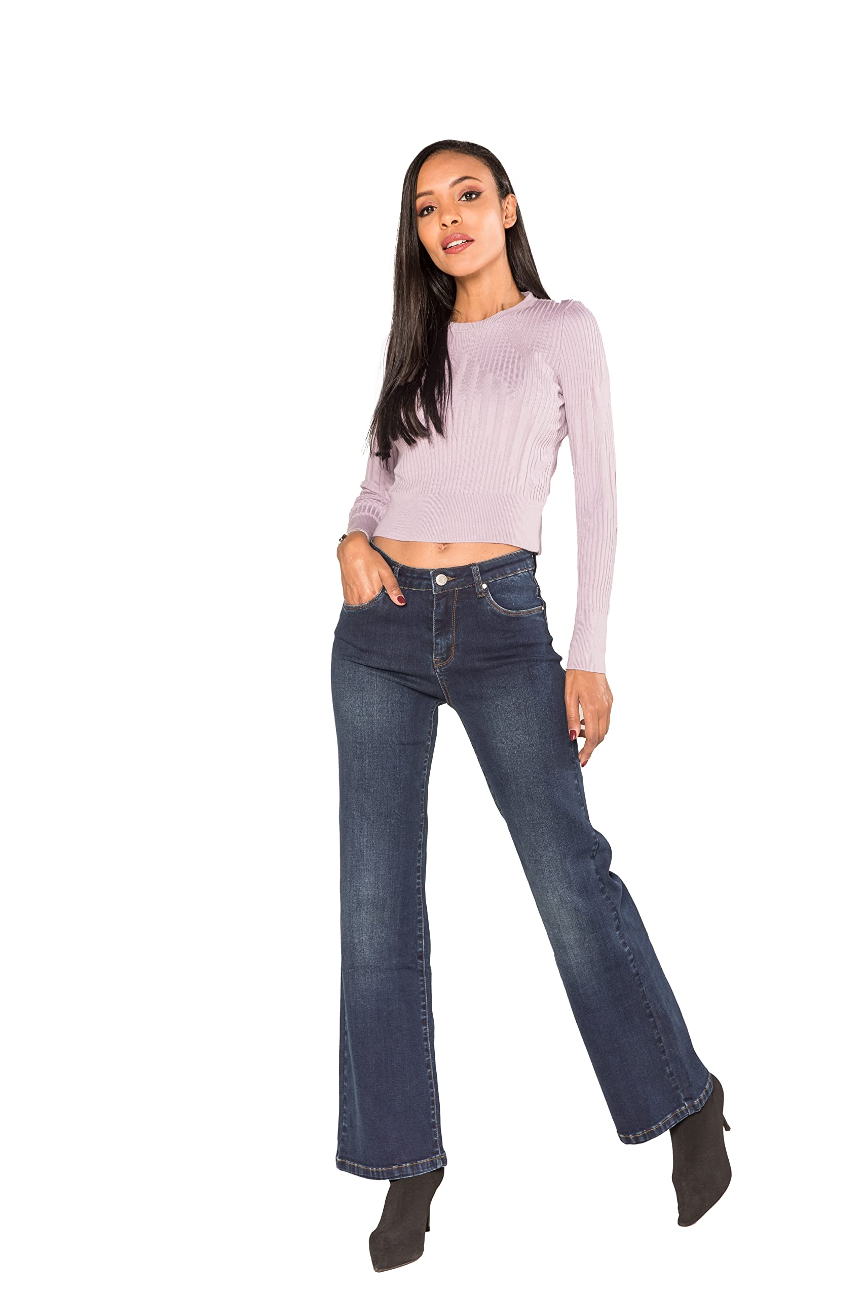 Nina Carter P080 Jeans da donna Flared Bootcut Jeans a vita alta