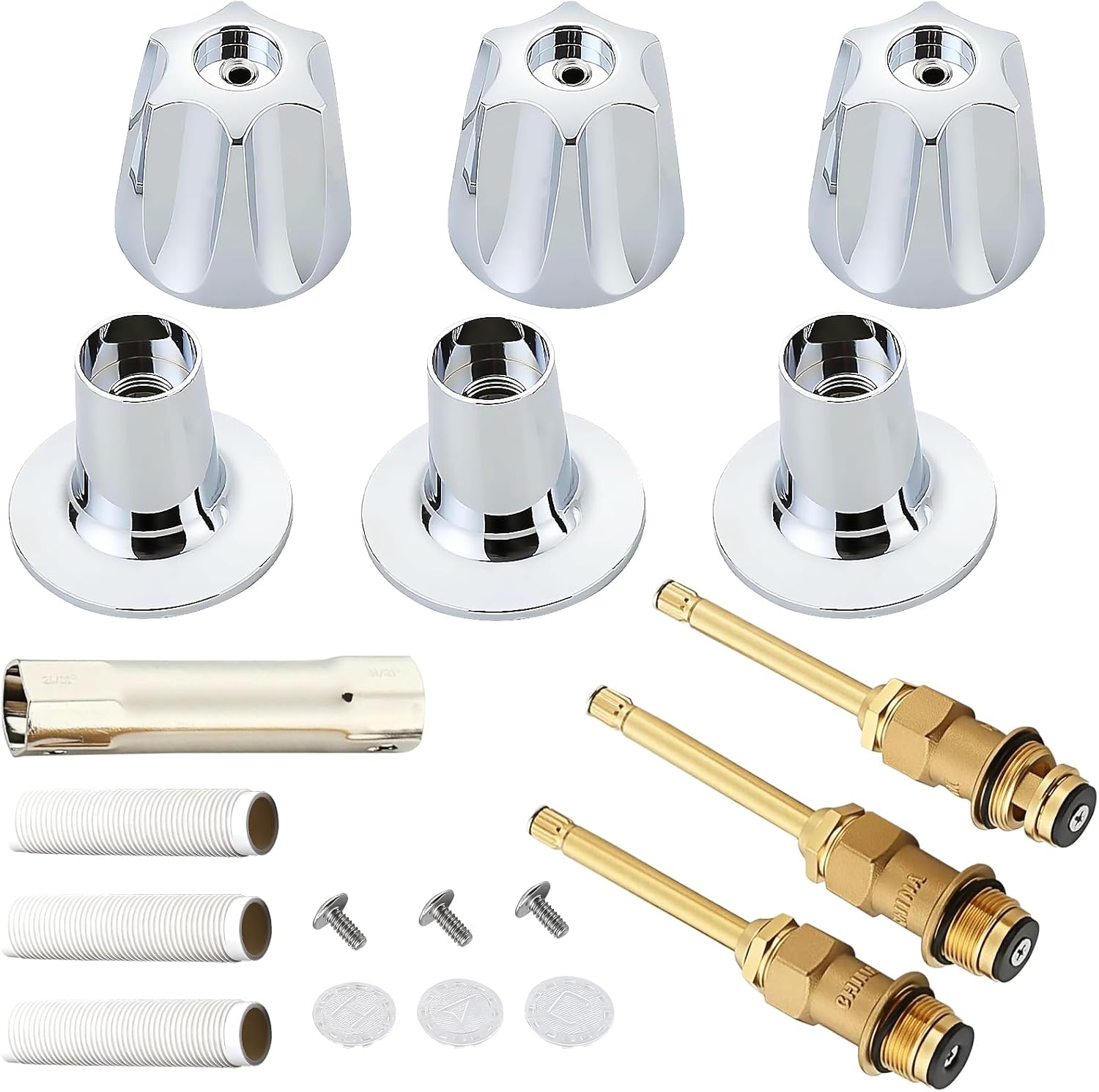 3 Handle 39619 Bathtub and Shower Remodel/Rebuild Trim Kit Compatible with Price Pfister Verve Faucets, Includes 12H-2H, 12H-2C, 12H-18D Stems and Tubs knob Handle and Flange Base (Chrome)